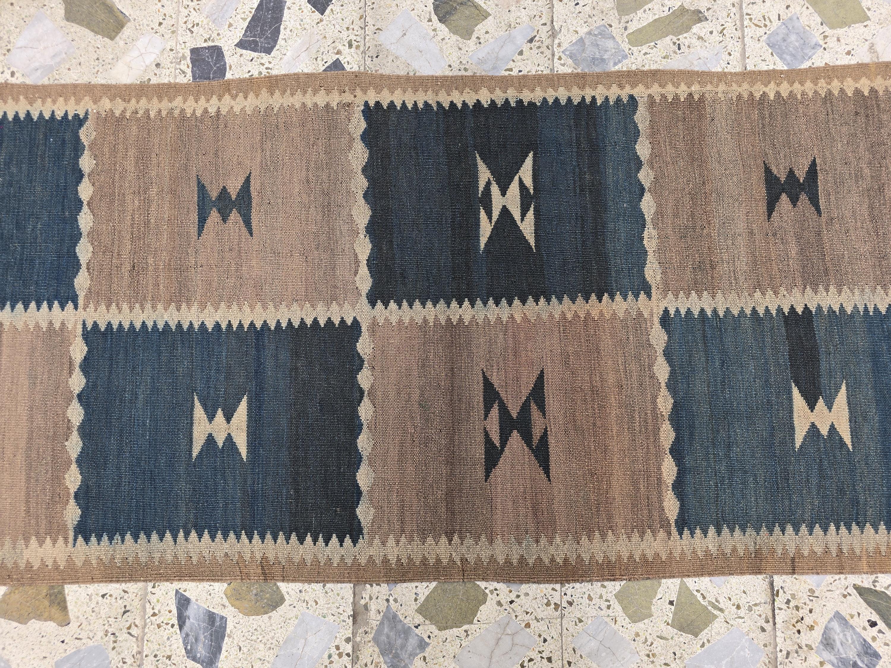 Vintage Kilim Runner Rug 9.9x2.5 ft – Handwoven Afghan Wool Hallway Rug | Tribal Geometric Pattern | Boho Rustic Long Corridor Carpet