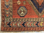 Antique Persian Caucasian Kafkas Rug – 5x7 ft | Hand-Knotted Wool Rug | 105 Years Old | Red, Navy, Olive, Gold | Tribal Collectible Area Rug