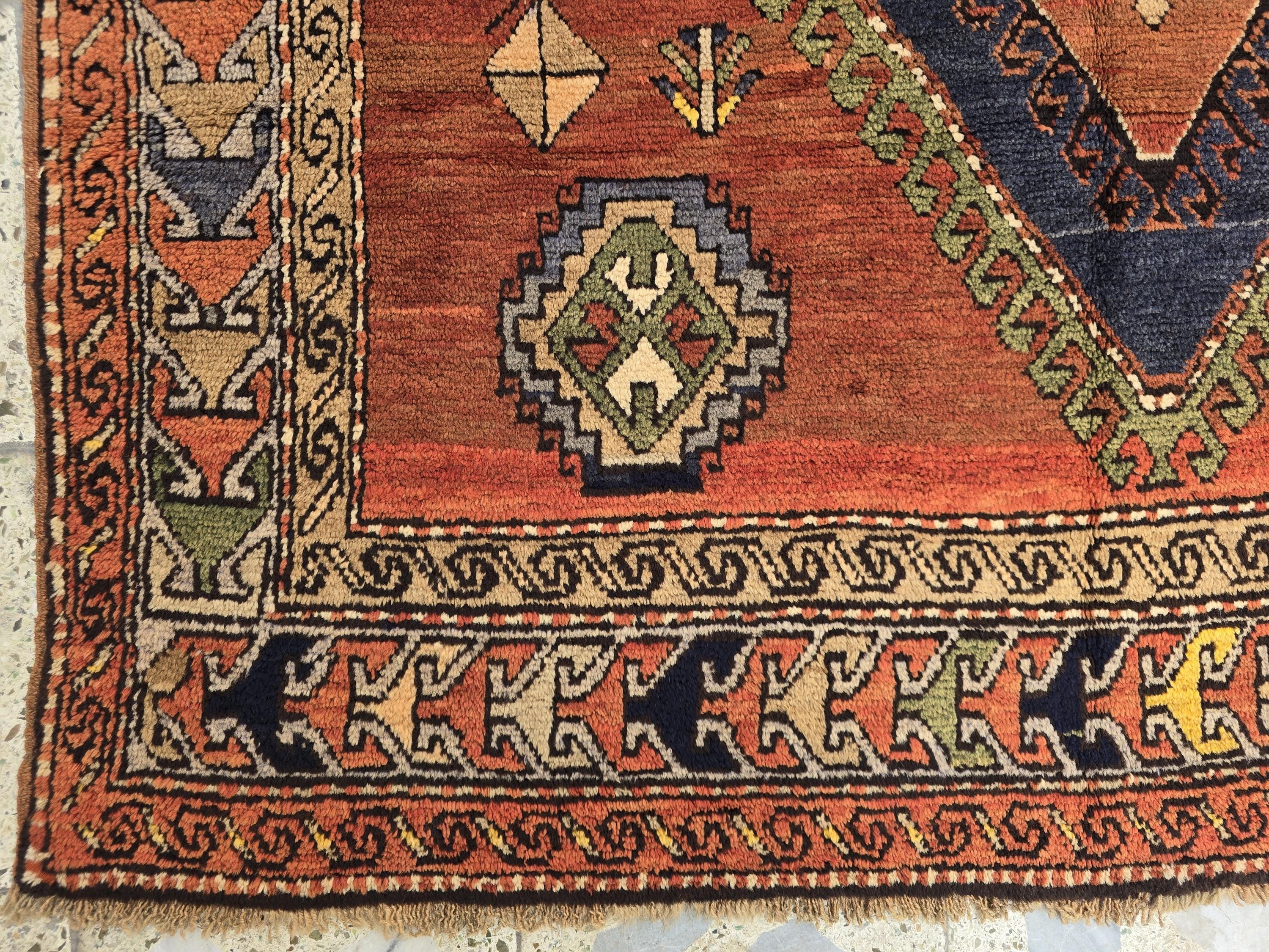 Antique Persian Caucasian Kafkas Rug – 5x7 ft | Hand-Knotted Wool Rug | 105 Years Old | Red, Navy, Olive, Gold | Tribal Collectible Area Rug
