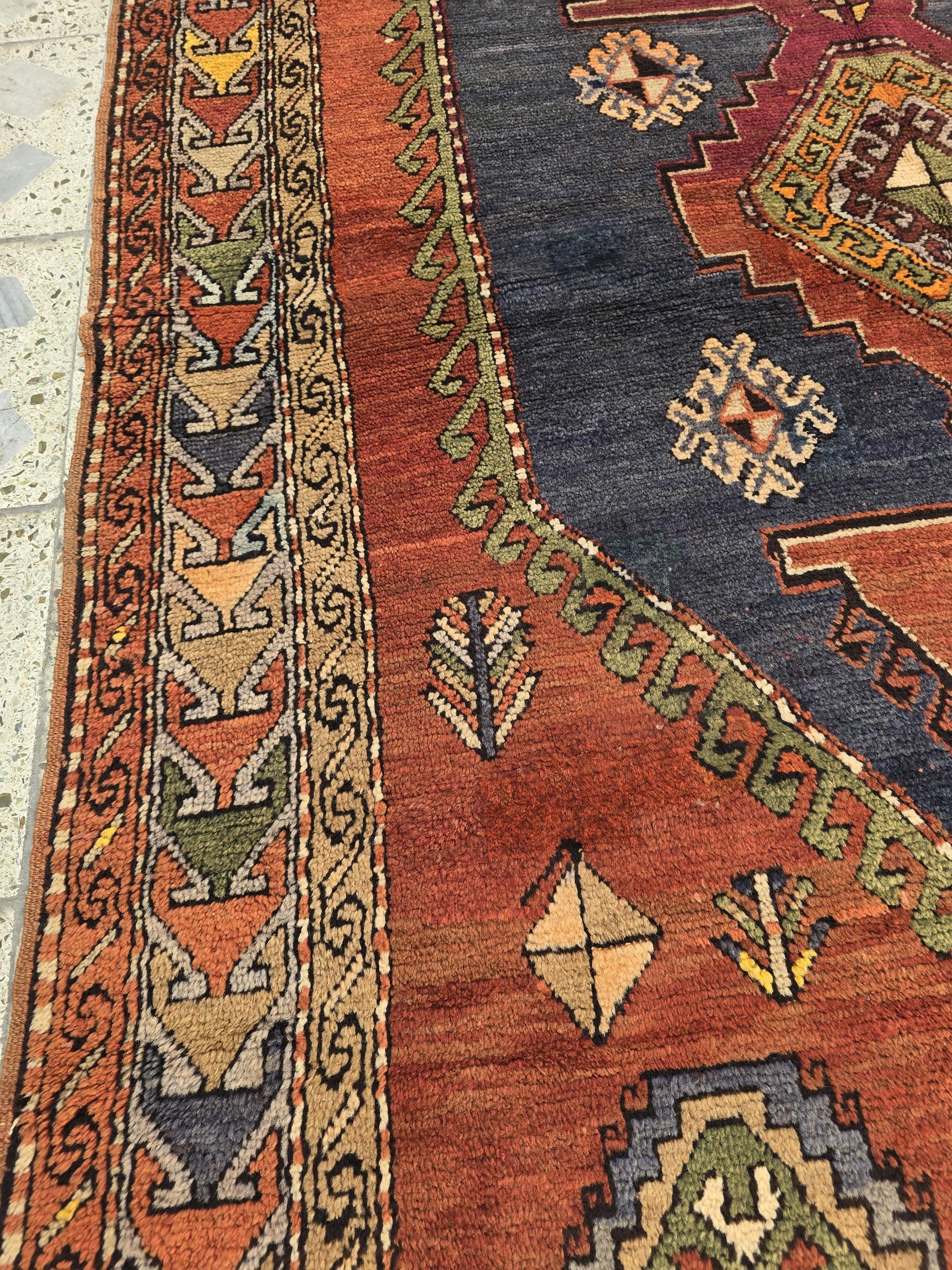Antique Persian Caucasian Kafkas Rug – 5x7 ft | Hand-Knotted Wool Rug | 105 Years Old | Red, Navy, Olive, Gold | Tribal Collectible Area Rug