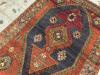 Antique Persian Caucasian Kafkas Rug – 5x7 ft | Hand-Knotted Wool Rug | 105 Years Old | Red, Navy, Olive, Gold | Tribal Collectible Area Rug