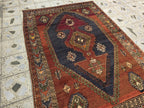 Antique Persian Caucasian Kafkas Rug – 5x7 ft | Hand-Knotted Wool Rug | 105 Years Old | Red, Navy, Olive, Gold | Tribal Collectible Area Rug