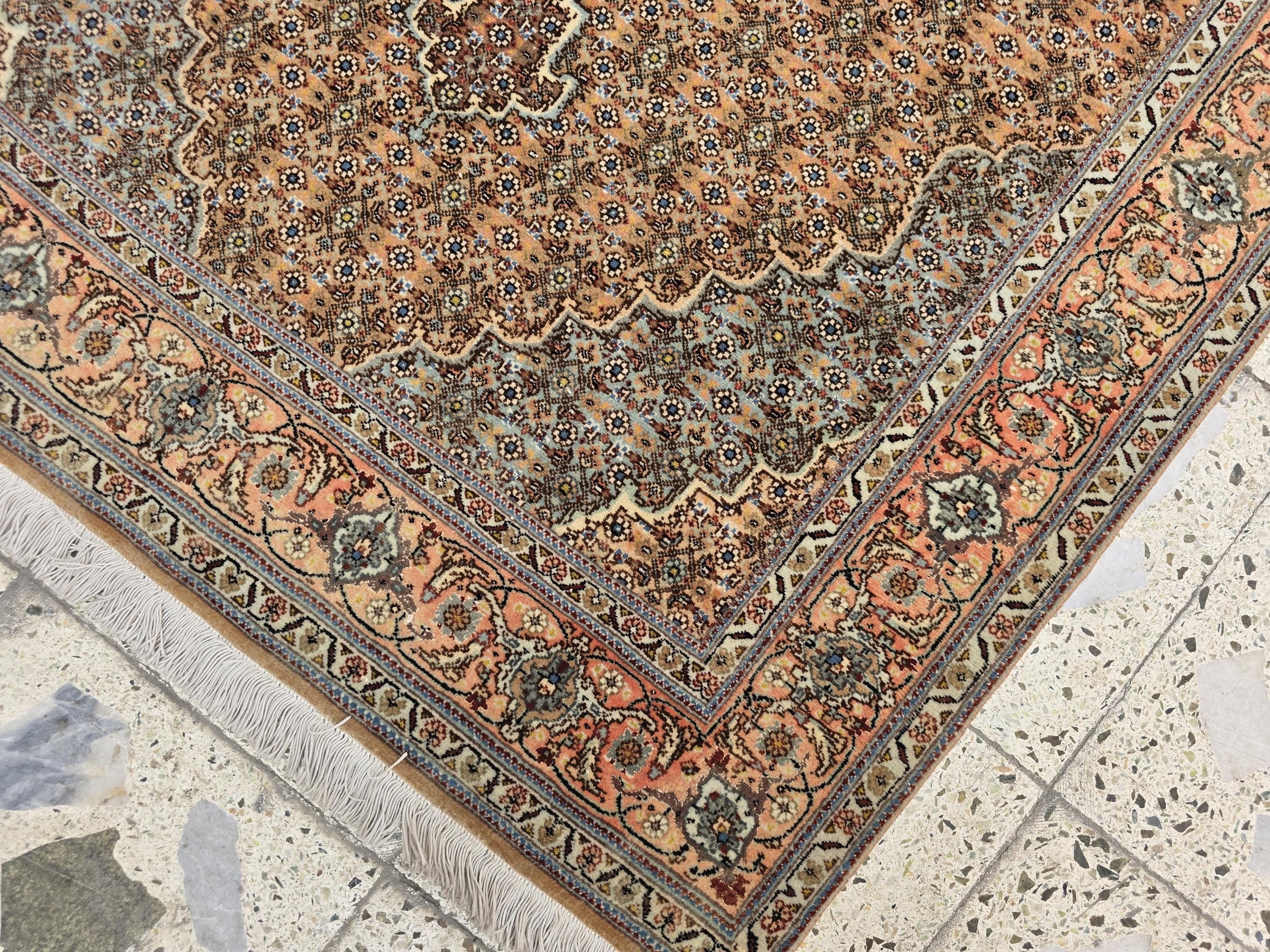 3x5ft Vintage Tabriz Persian Rug – Hand-Knotted Wool Rug, Peach & Blue Medallion Design, Floral Border, Collectible Oriental Carpet