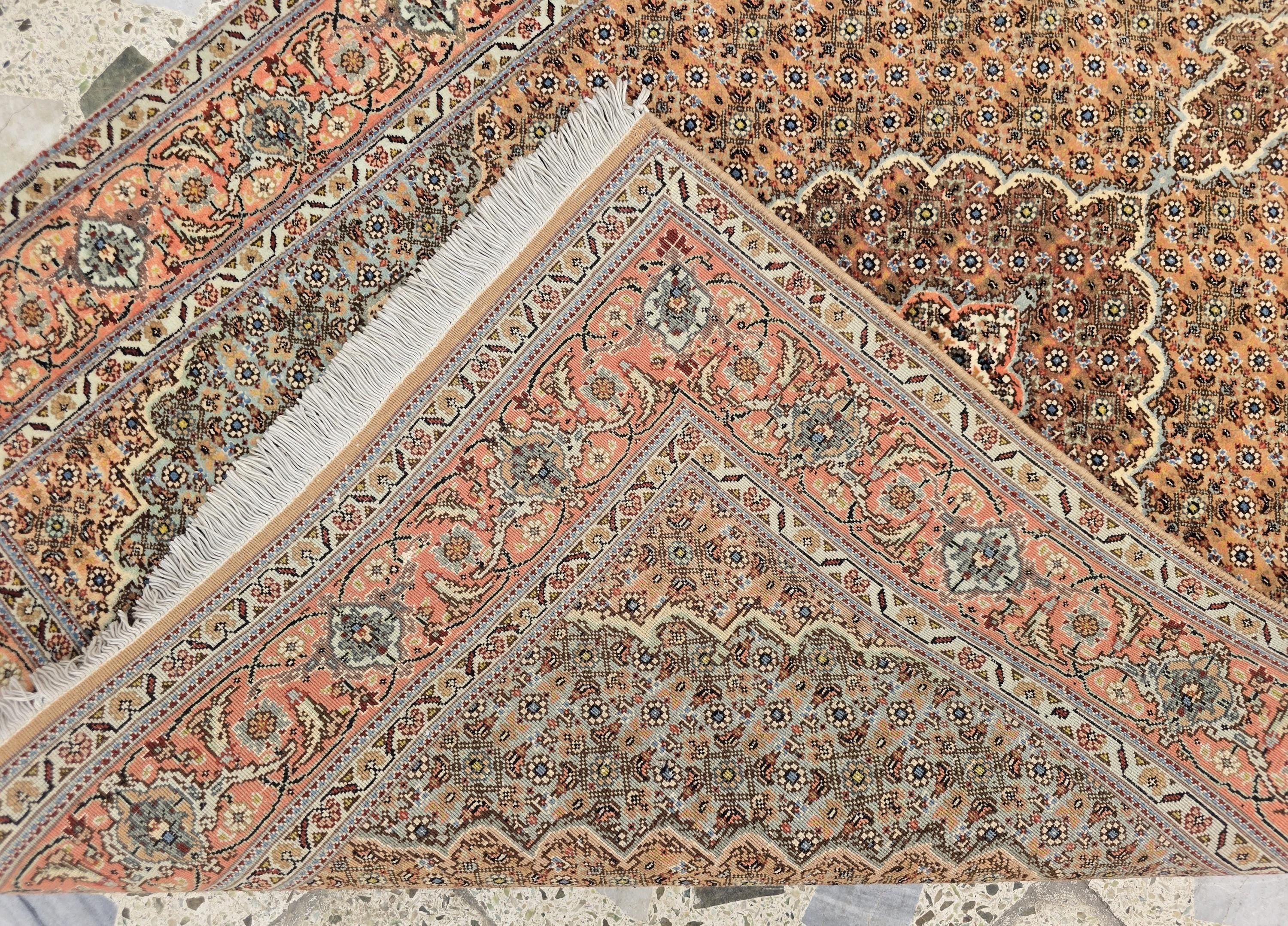 3x5ft Vintage Tabriz Persian Rug – Hand-Knotted Wool Rug, Peach & Blue Medallion Design, Floral Border, Collectible Oriental Carpet