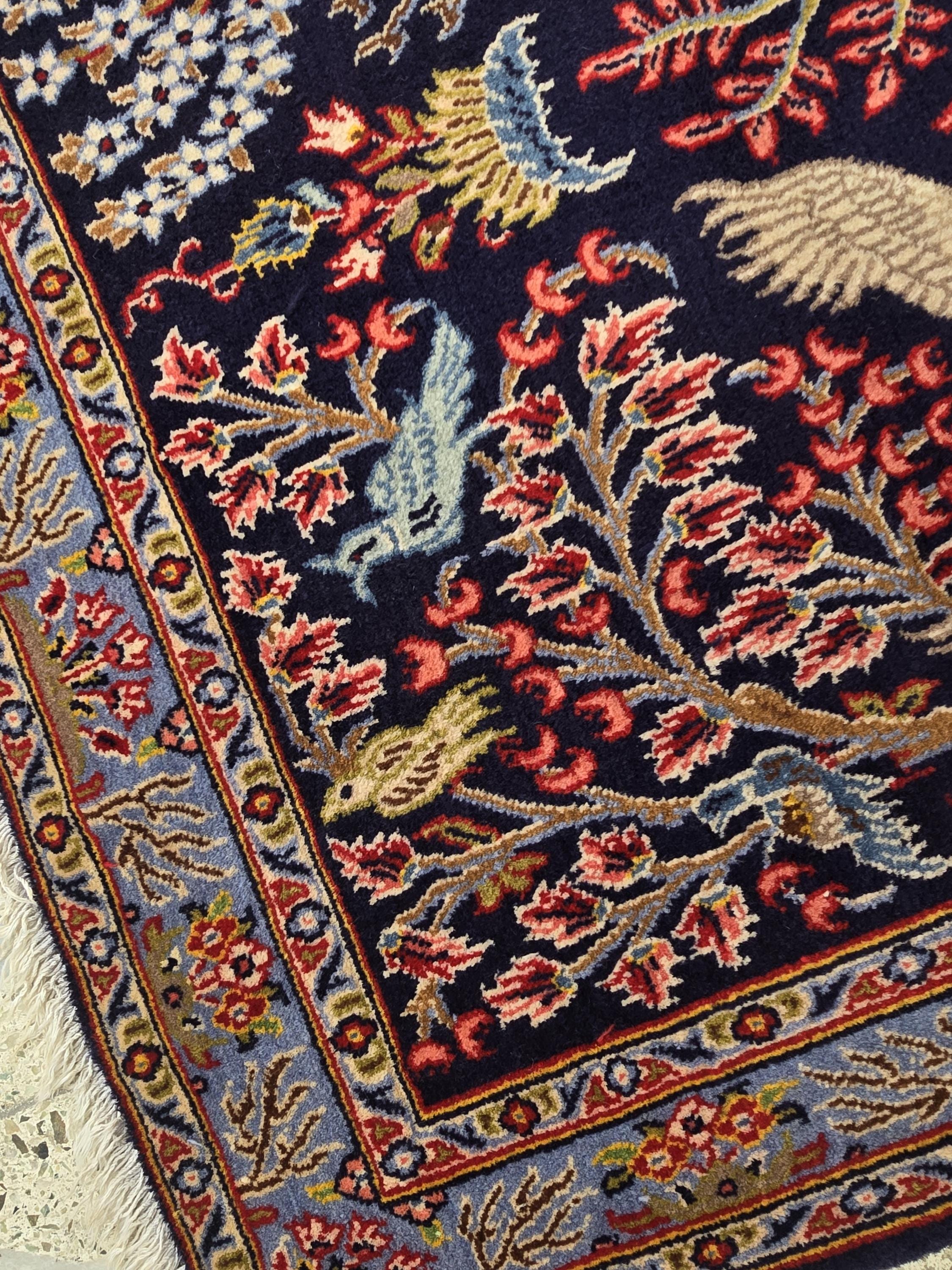 Wall Decor Kashan Hunter Rug 3x2ft – Vintage Persian Wall Hanging, Hand-Knotted Wool Rug with Hunting Scene, Collectible Art Tapestry
