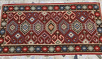 3x6 Afghan Kilim Rug – Tribal Geometric Pattern, Red Multicolor Flatweave Runner – Handmade Wool Boho Decor, Medium Hallway Entrance Rug