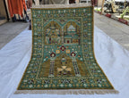 3x5 Turkmen Handwoven Jai Namaz, Rich Green Geometric Sift Pile Mat, Turkmen Wool Area Rug, Wall Hanging Rug, Home Decor, Afghan Art