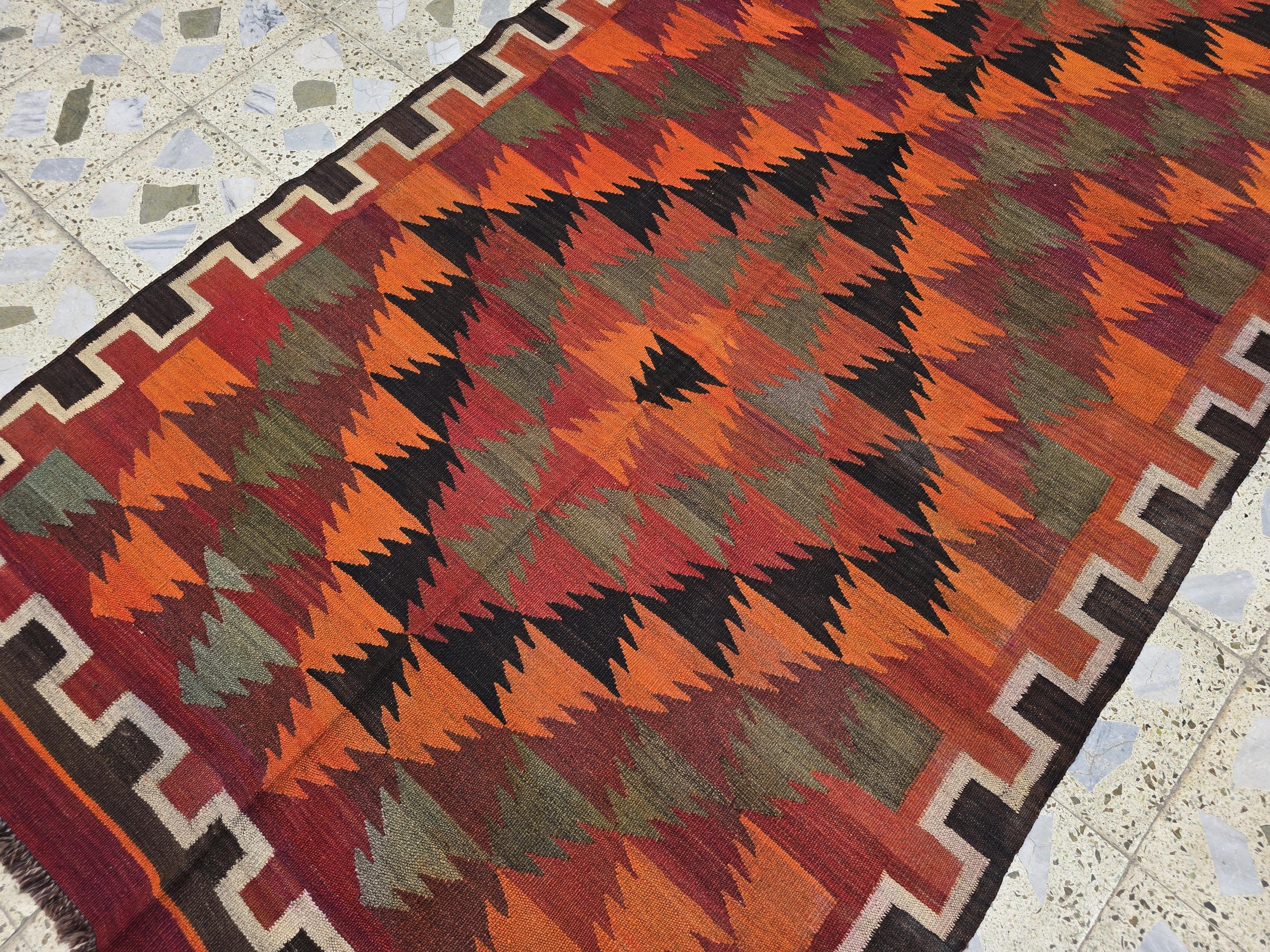 4x12 Large Vintage Afghan Kilim Rug – Handwoven Wool Tribal Geometric Runner – Boho Multicolor Hallway Rug, Earth Tones, Living Room Rug