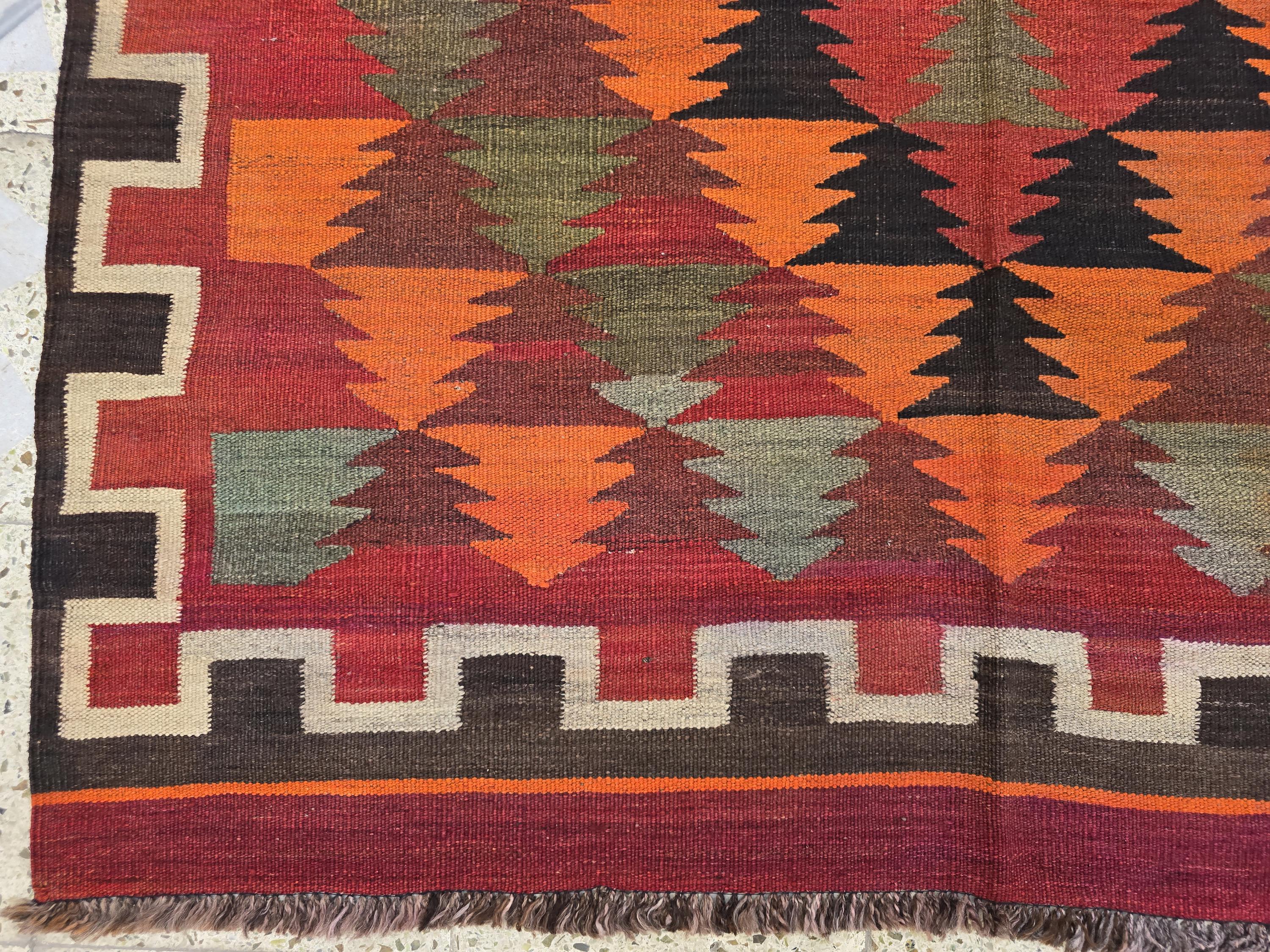 4x12 Large Vintage Afghan Kilim Rug – Handwoven Wool Tribal Geometric Runner – Boho Multicolor Hallway Rug, Earth Tones, Living Room Rug