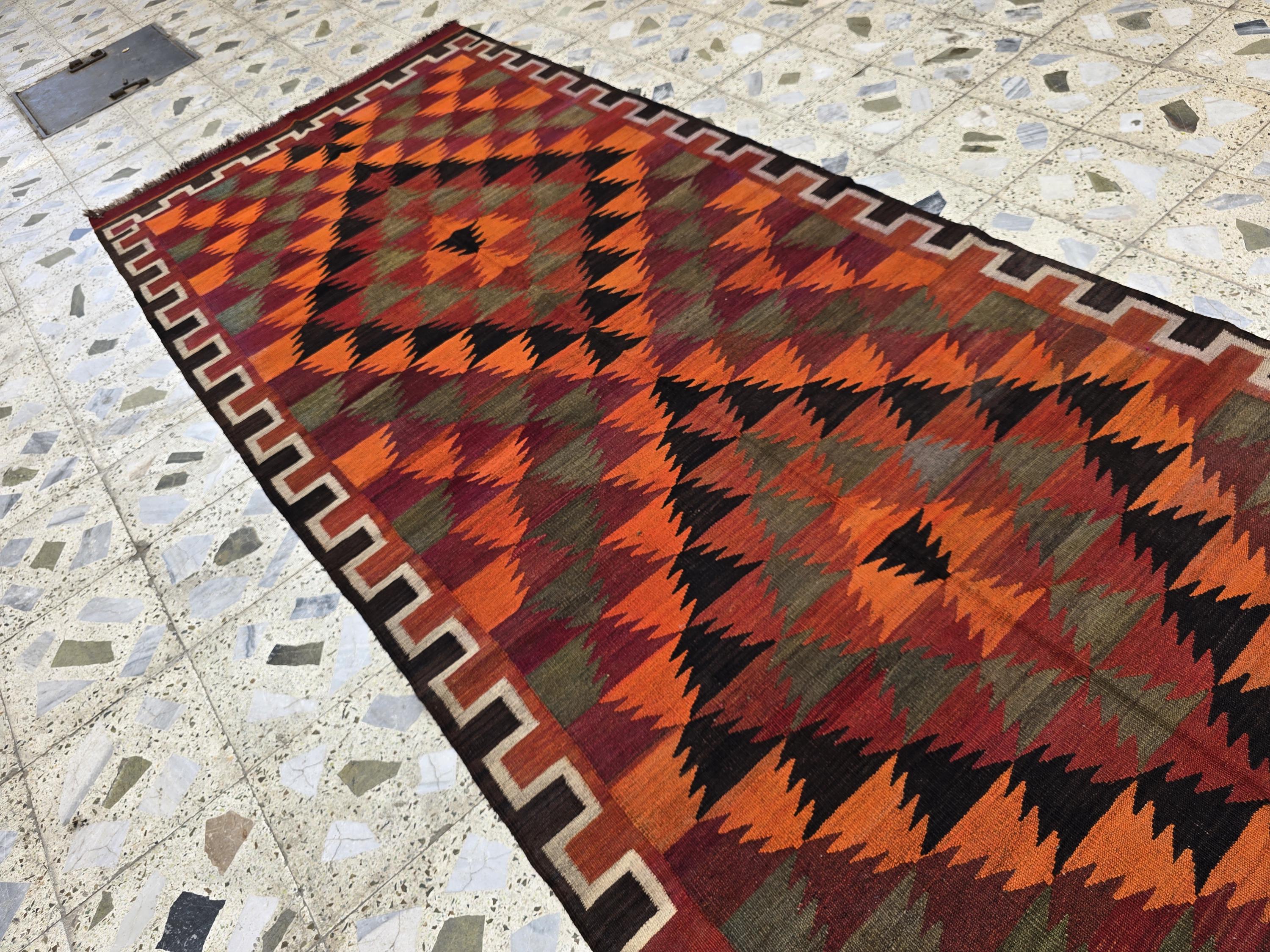 4x12 Large Vintage Afghan Kilim Rug – Handwoven Wool Tribal Geometric Runner – Boho Multicolor Hallway Rug, Earth Tones, Living Room Rug