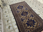 4x7ft Vintage Baluchi Rug Handwoven Tribal Afghan Carpet | Deep Indigo Blue & Earthy Brown Tones | Geometric Nomadic Design | Wool Area Rug