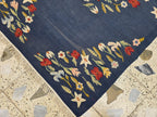 4x6 Suzani Kilim Rug – Navy Blue Tribal Flatweave, Turkmen Boho Wool Runner, Decorative Afghan Textile, Rug for Living Room, Bedroom Rug