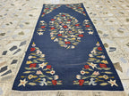 4x6 Suzani Kilim Rug – Navy Blue Tribal Flatweave, Turkmen Boho Wool Runner, Decorative Afghan Textile, Rug for Living Room, Bedroom Rug
