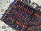 Vintage Handwoven Cushion, Turkmen Wool Antique, Collectible Item From 1960s, 3x1.8ft,