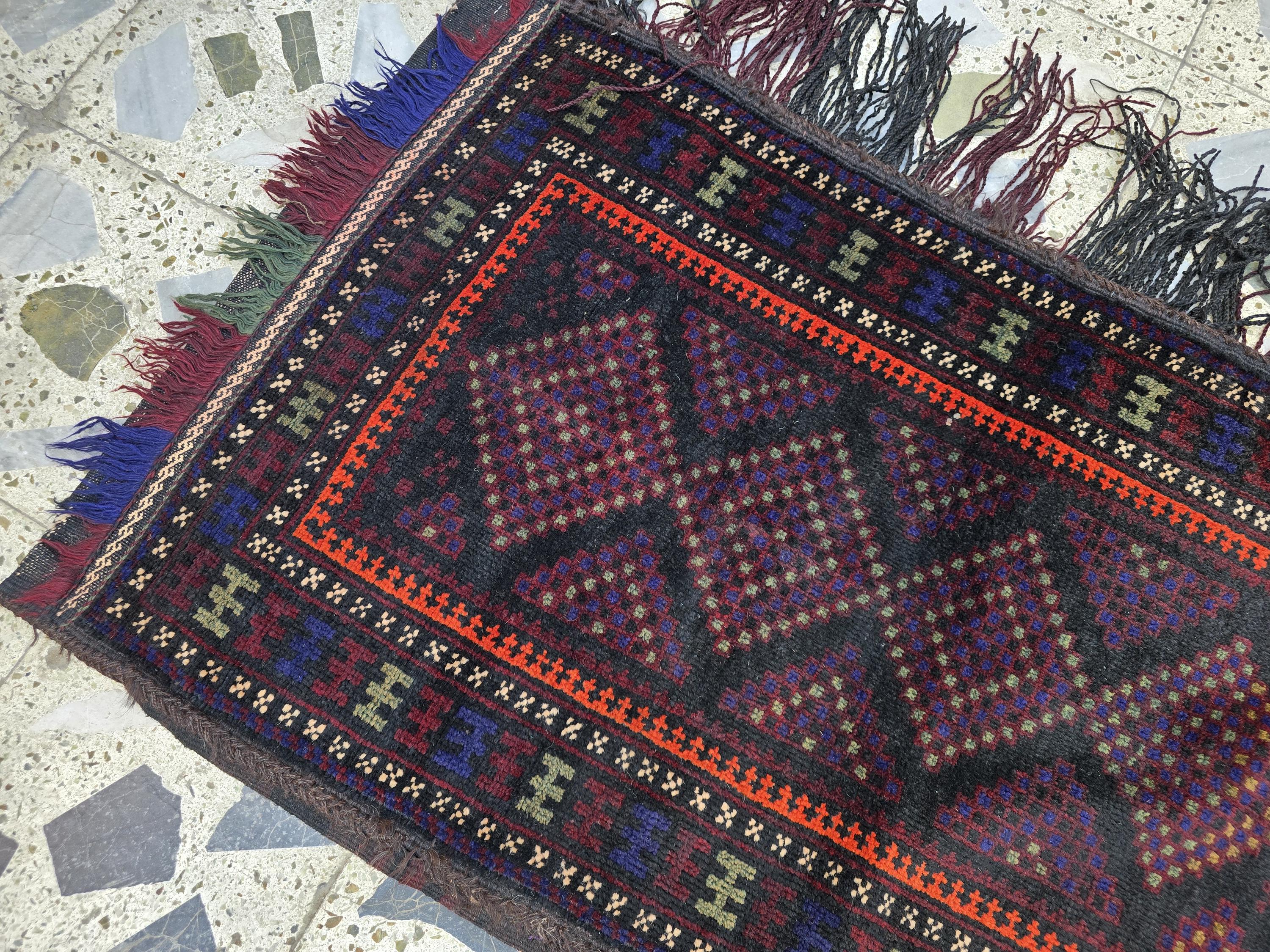 Vintage Handwoven Cushion, Turkmen Wool Antique, Collectible Item From 1960s, 3x1.8ft,