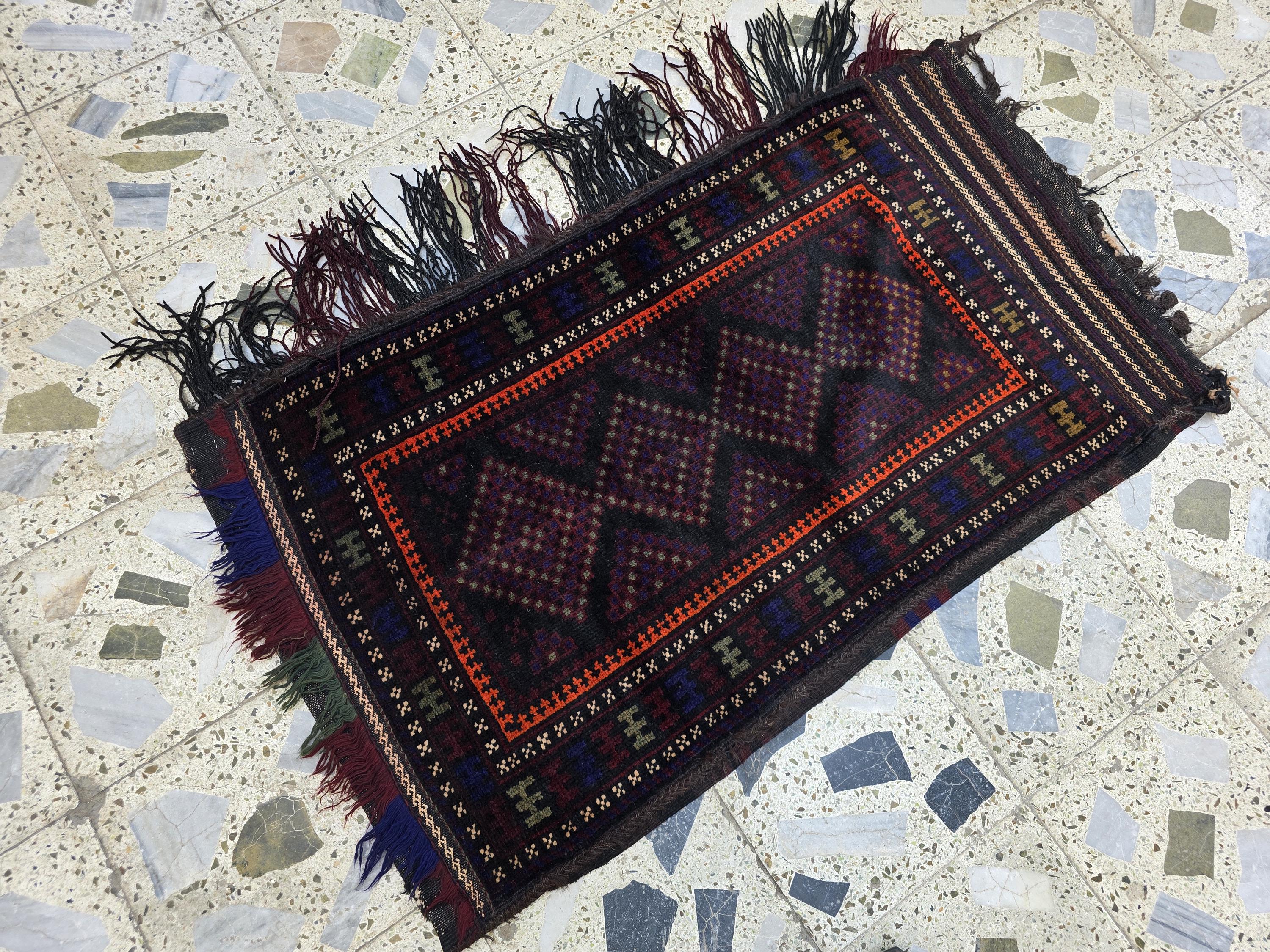 Vintage Handwoven Cushion, Turkmen Wool Antique, Collectible Item From 1960s, 3x1.8ft,
