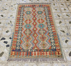 4x6 Flatweave Chobi Kilim Rug, Afghan Turkmen Wool Geometric Rug, Accent Size Rug, Entryway Rug, Hallway Lightweight Rug 192x120 cm