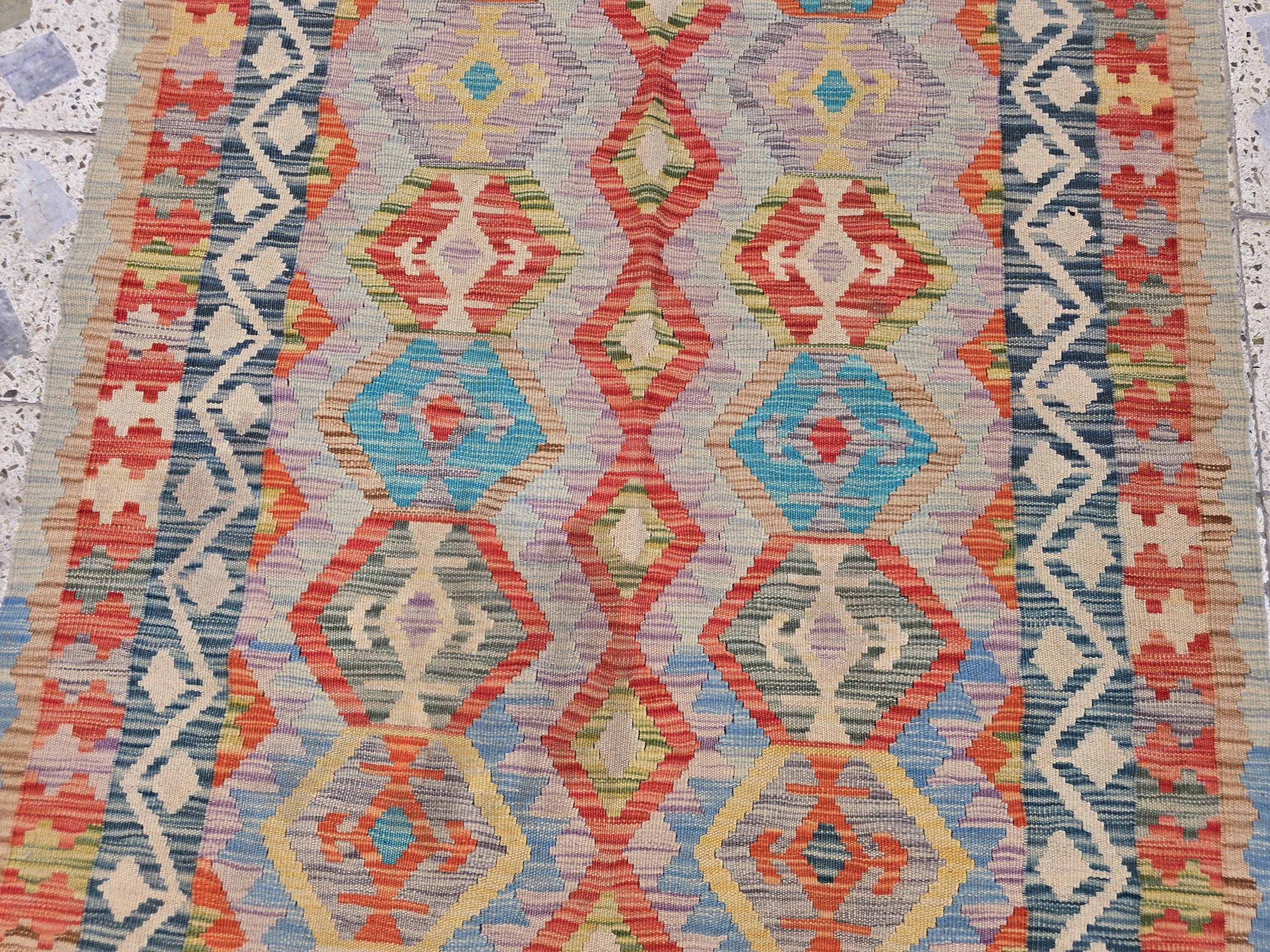 4x6 Flatweave Chobi Kilim Rug, Afghan Turkmen Wool Geometric Rug, Accent Size Rug, Entryway Rug, Hallway Lightweight Rug 192x120 cm