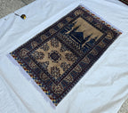 3x4 Afghan Handwoven Prayer Mat Jai Namaz, Turkmen Wool Geometric Rug, Soft Pile Beljik Jai Namaz