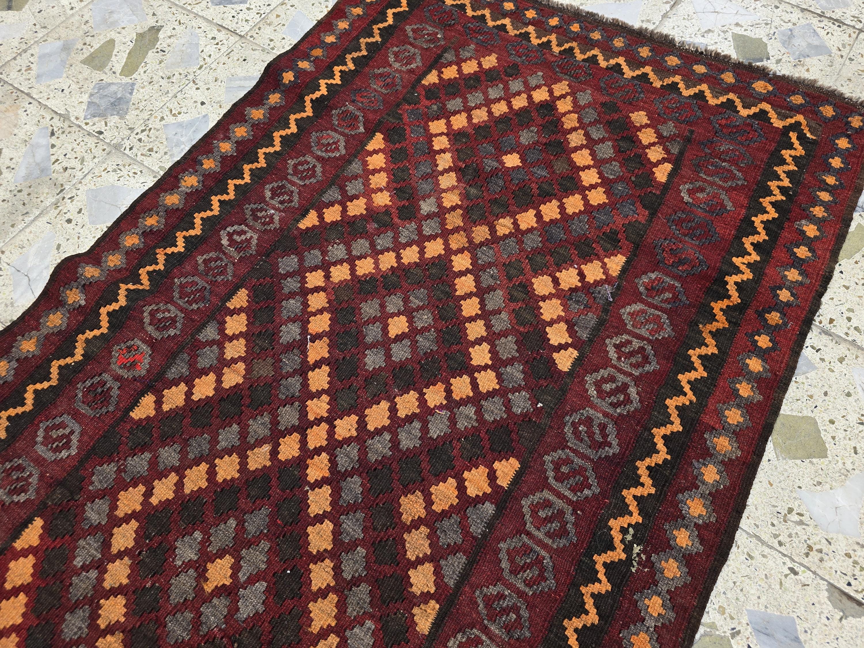 3x6 Vintage Handwoven Kilim Rug, Turkmen Flatweave Wool Area Rug, Hallway Rug for Farmhouse, Living Room, Collectible Antique Rug