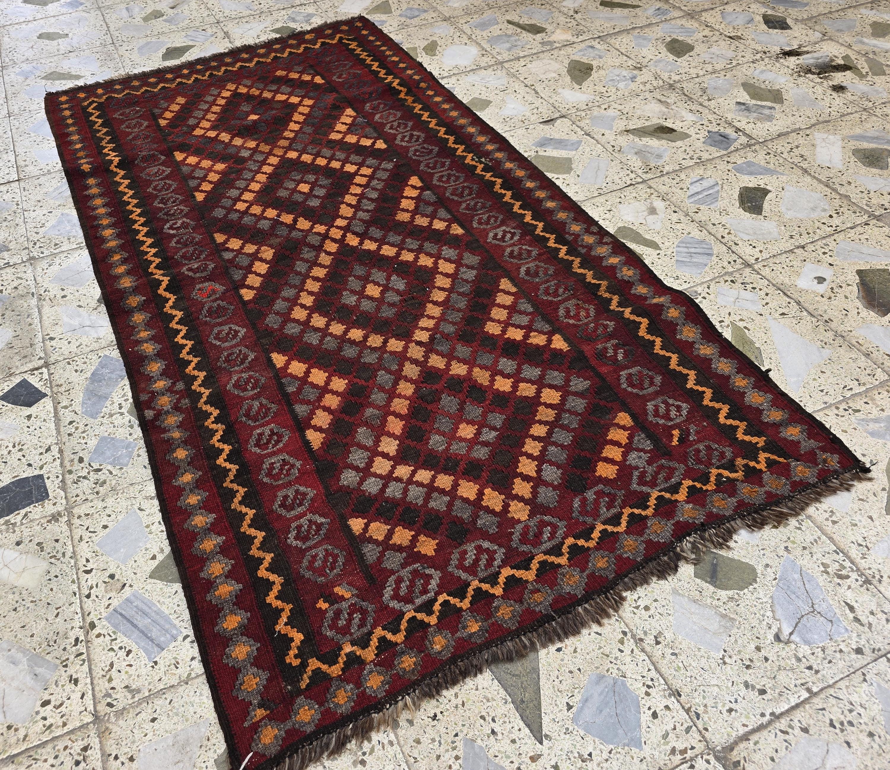 3x6 Vintage Handwoven Kilim Rug, Turkmen Flatweave Wool Area Rug, Hallway Rug for Farmhouse, Living Room, Collectible Antique Rug