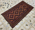 3x6 Vintage Handwoven Kilim Rug, Turkmen Flatweave Wool Area Rug, Hallway Rug for Farmhouse, Living Room, Collectible Antique Rug