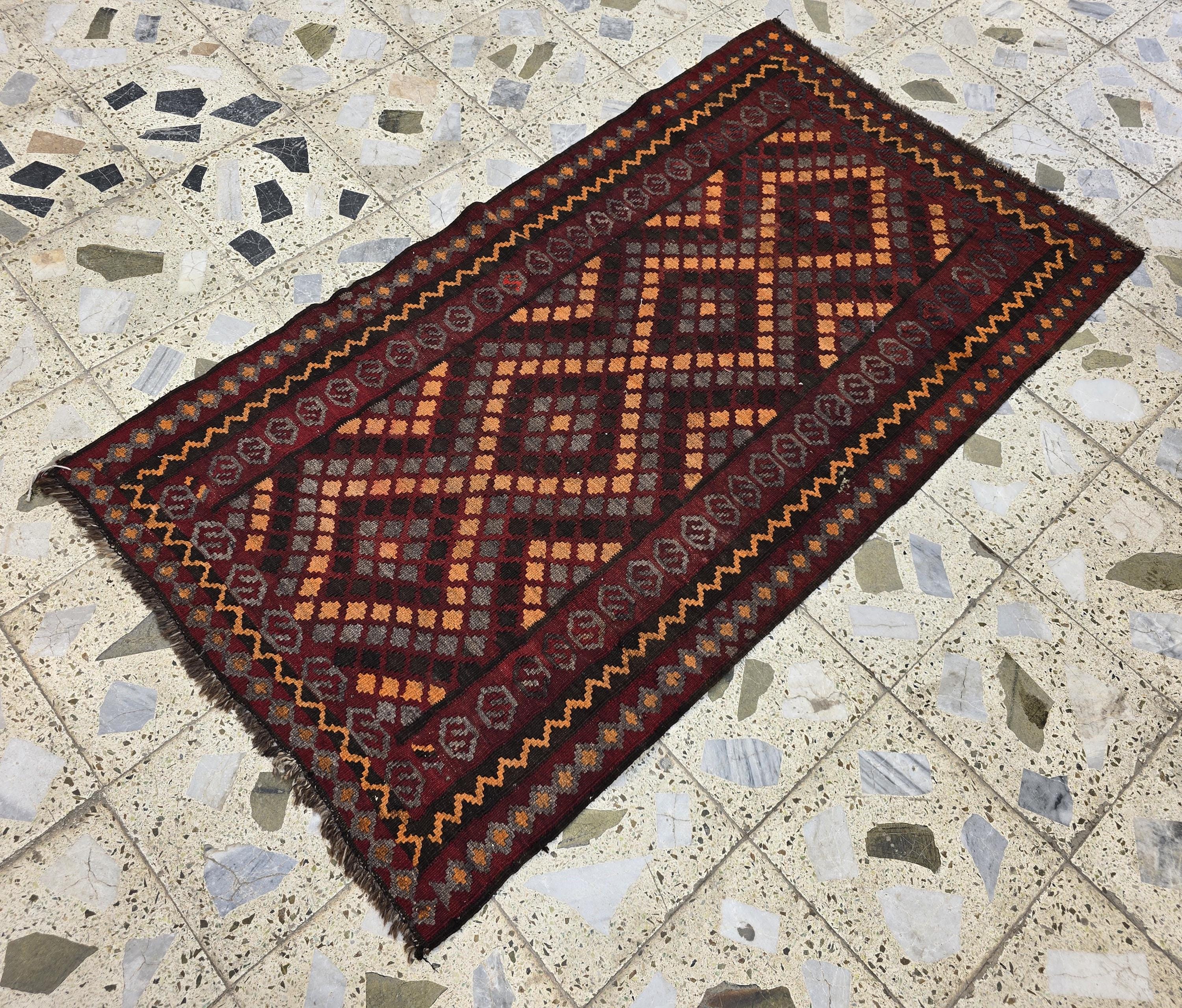 3x6 Vintage Handwoven Kilim Rug, Turkmen Flatweave Wool Area Rug, Hallway Rug for Farmhouse, Living Room, Collectible Antique Rug