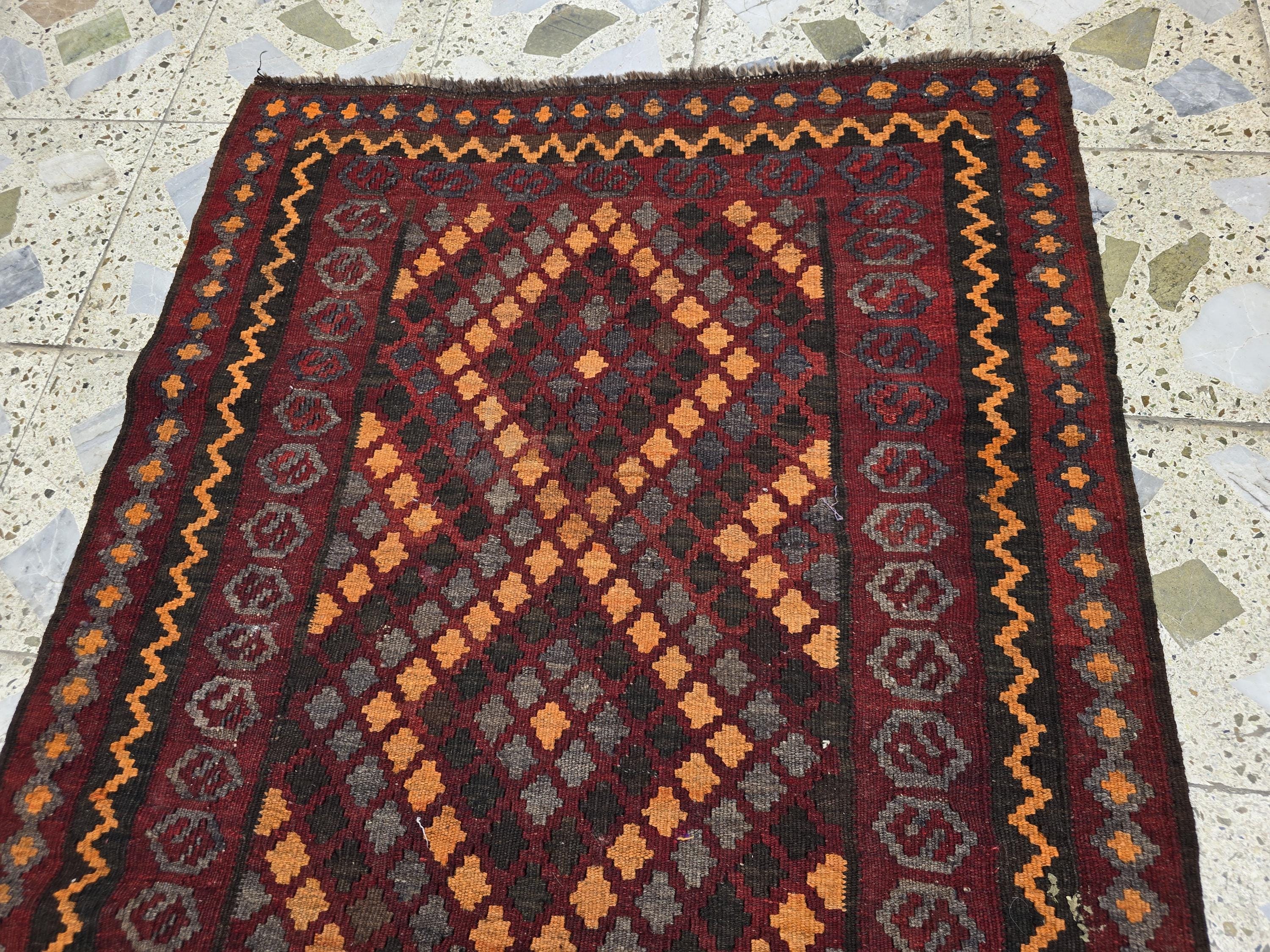 3x6 Vintage Handwoven Kilim Rug, Turkmen Flatweave Wool Area Rug, Hallway Rug for Farmhouse, Living Room, Collectible Antique Rug