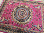 5x7ft Handmade Persian Tabriz Rug – Fuchsia Pink & Navy Wool Area Rug, Medallion Mandala Design – Traditional Living Room Accent Carpet