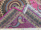 5x7ft Handmade Persian Tabriz Rug – Fuchsia Pink & Navy Wool Area Rug, Medallion Mandala Design – Traditional Living Room Accent Carpet