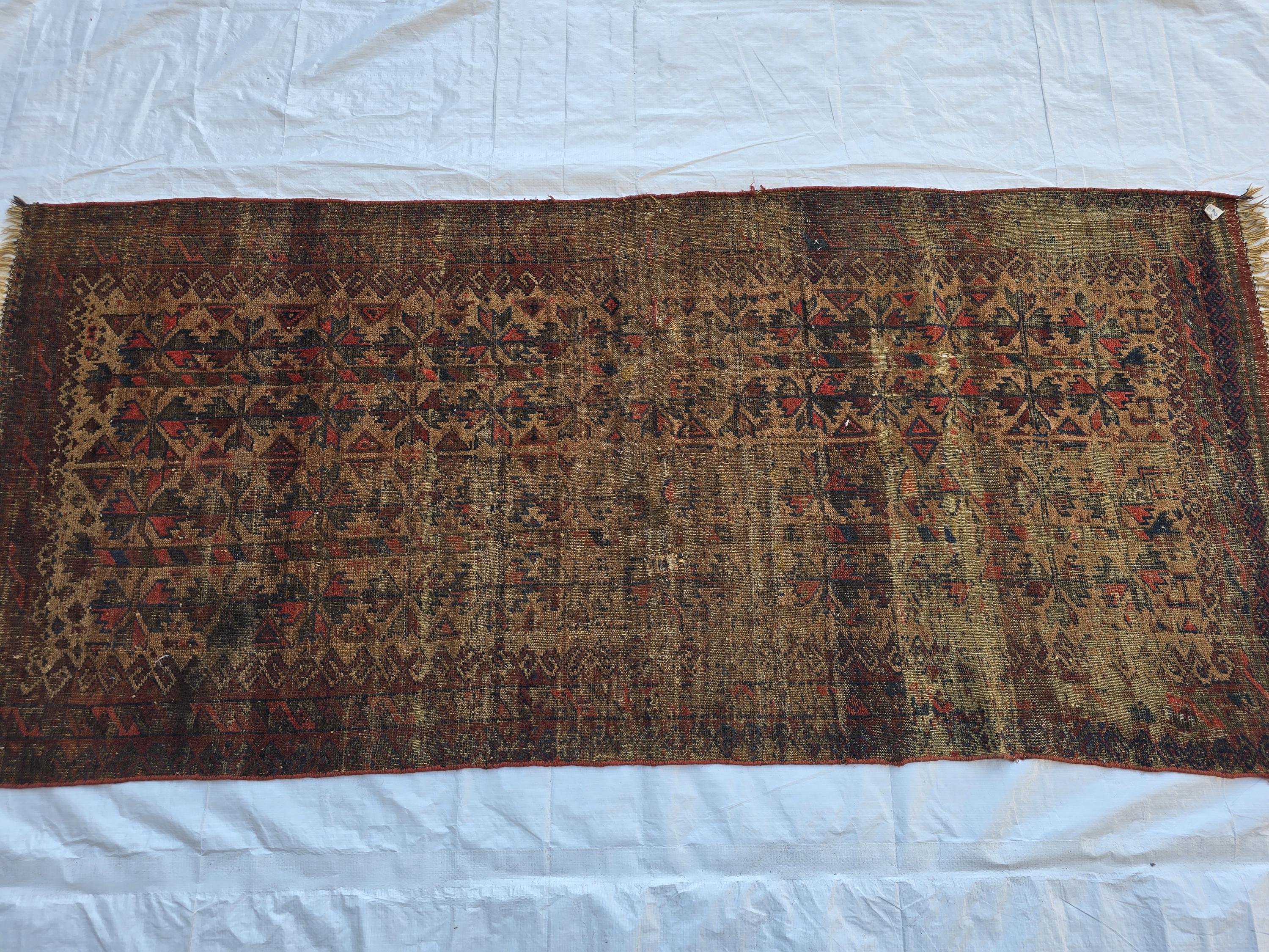 1930s Vintage Afghan Handwoven Rug, Turkmen Wool Area Rug, Collectible Antique Rare Piece, 3x6ft, Early 20th Century Tribal