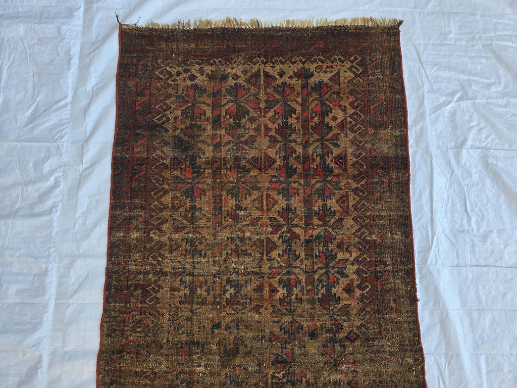 1930s Vintage Afghan Handwoven Rug, Turkmen Wool Area Rug, Collectible Antique Rare Piece, 3x6ft, Early 20th Century Tribal