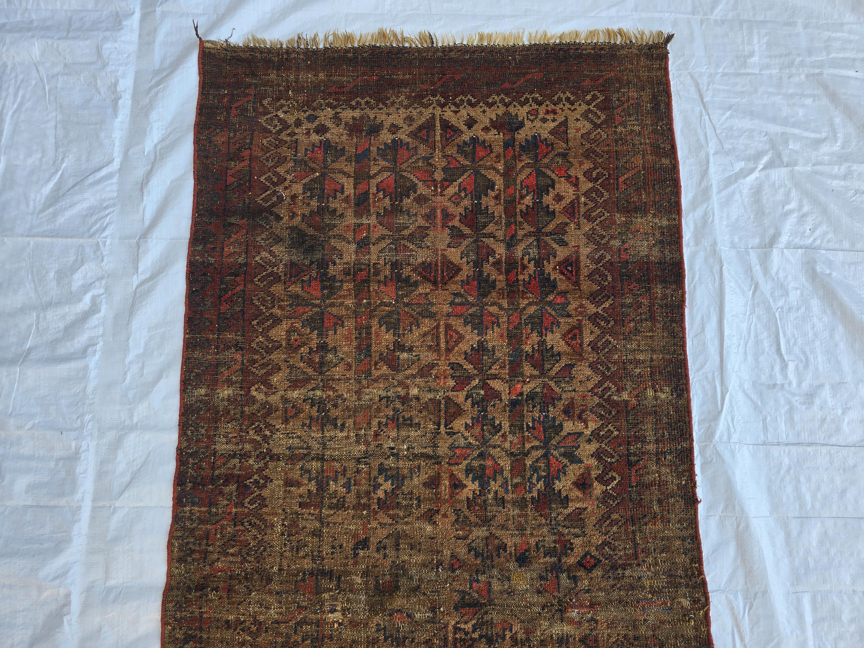 1930s Vintage Afghan Handwoven Rug, Turkmen Wool Area Rug, Collectible Antique Rare Piece, 3x6ft, Early 20th Century Tribal