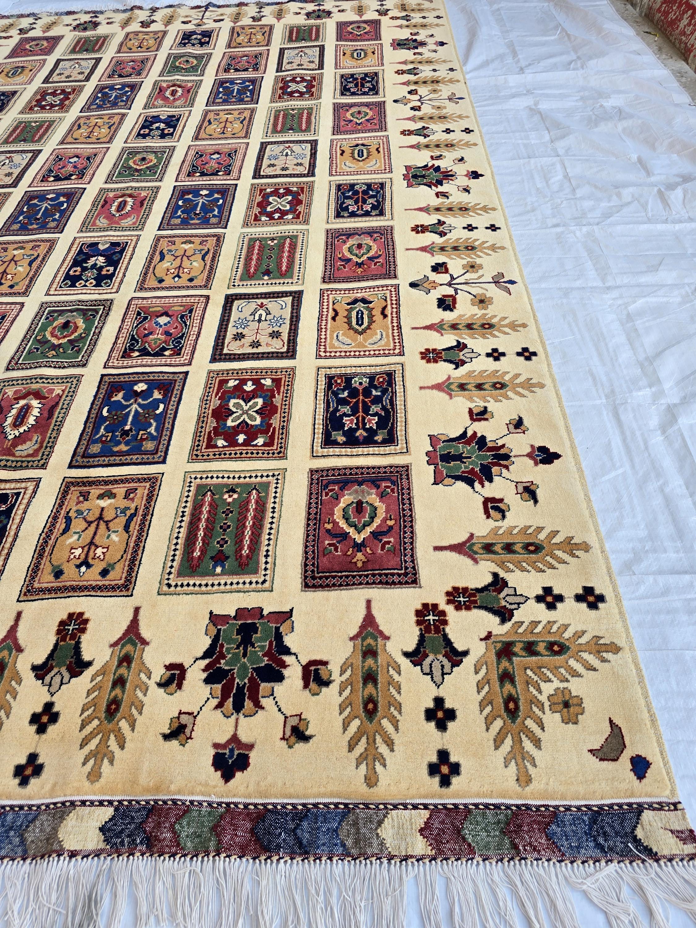 6x10 Modern Afghan Wool Rug – Ivory Cream Base with Multicolor Pattern –Turkmen Handmade Area Carpet– Living Room Decor, Bedroom Rug 318x200