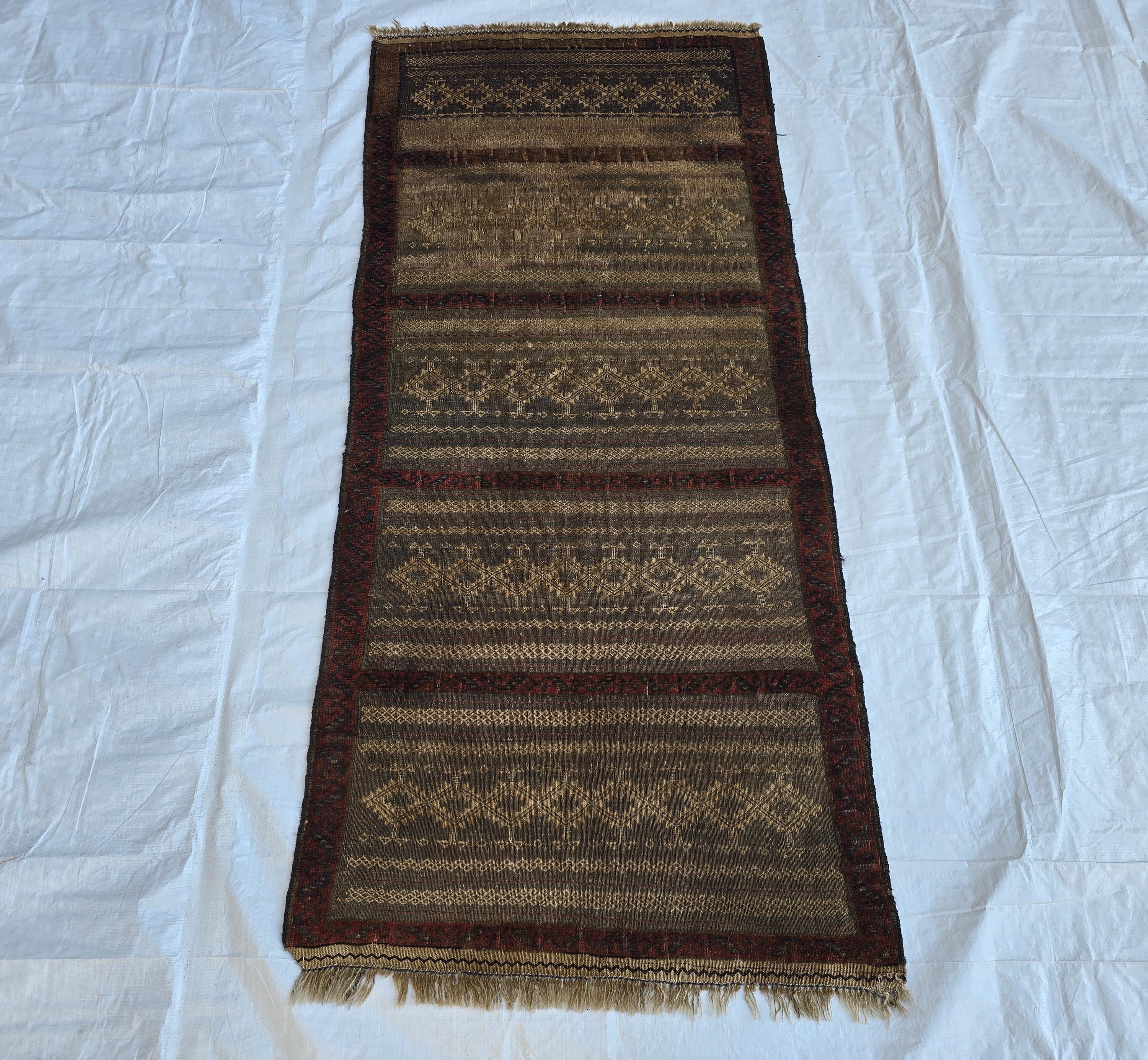2x5 Vintage Afghan Handwoven Kilim, Turkmen Geometric Wool Rug, Antique Collectible Rare Piece, Early 20th Century Tribal Flatweave Kilim