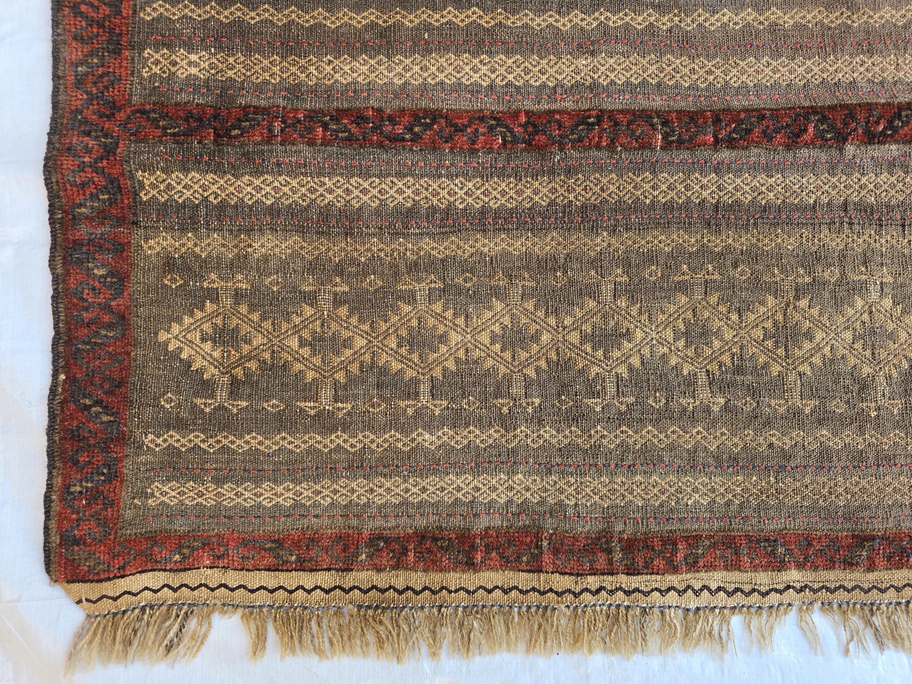 2x5 Vintage Afghan Handwoven Kilim, Turkmen Geometric Wool Rug, Antique Collectible Rare Piece, Early 20th Century Tribal Flatweave Kilim