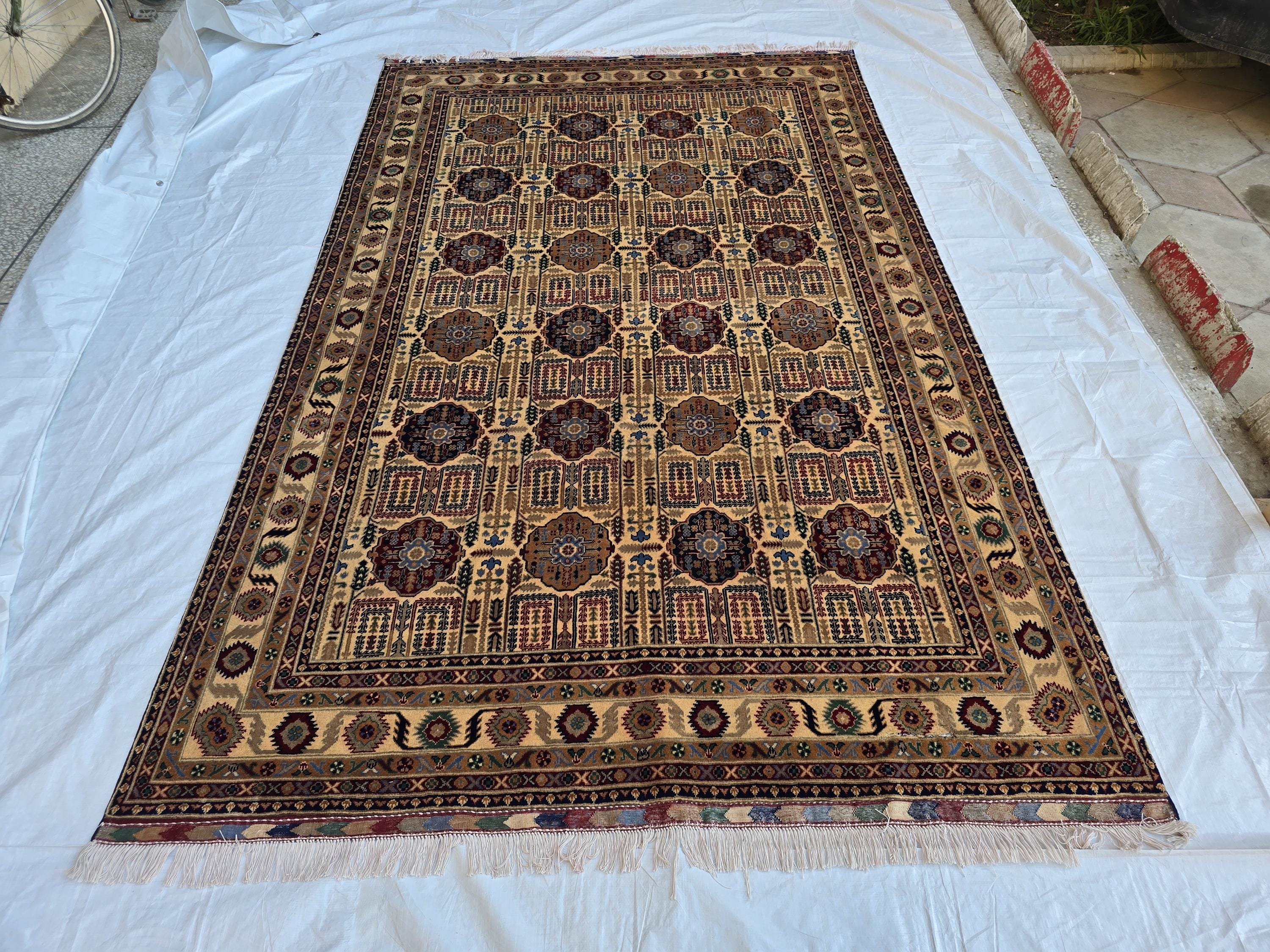 Large Afghan Handwoven Rug 9.8x6.5ft , Gandum Naksha Modern Rug, Turkmen Wool Geometric Rug, Living Room Rug, Bedroom Rug 300x200 cm