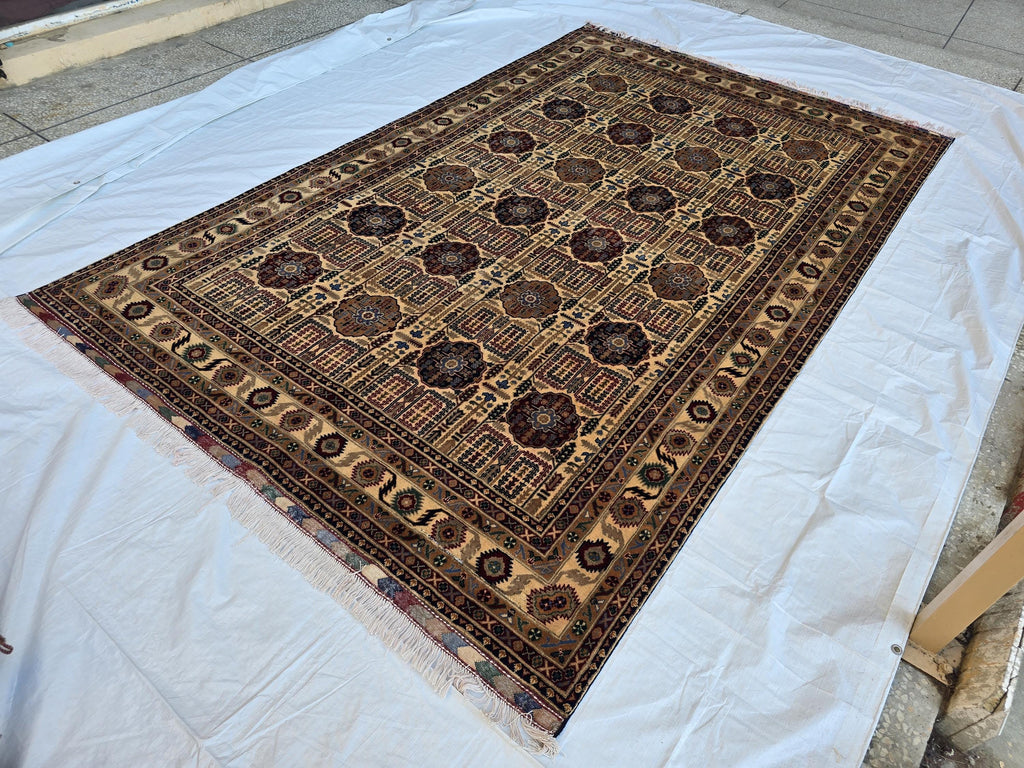 Large Afghan Handwoven Rug 9.8x6.5ft , Gandum Naksha Modern Rug, Turkmen Wool Geometric Rug, Living Room Rug, Bedroom Rug 300x200 cm
