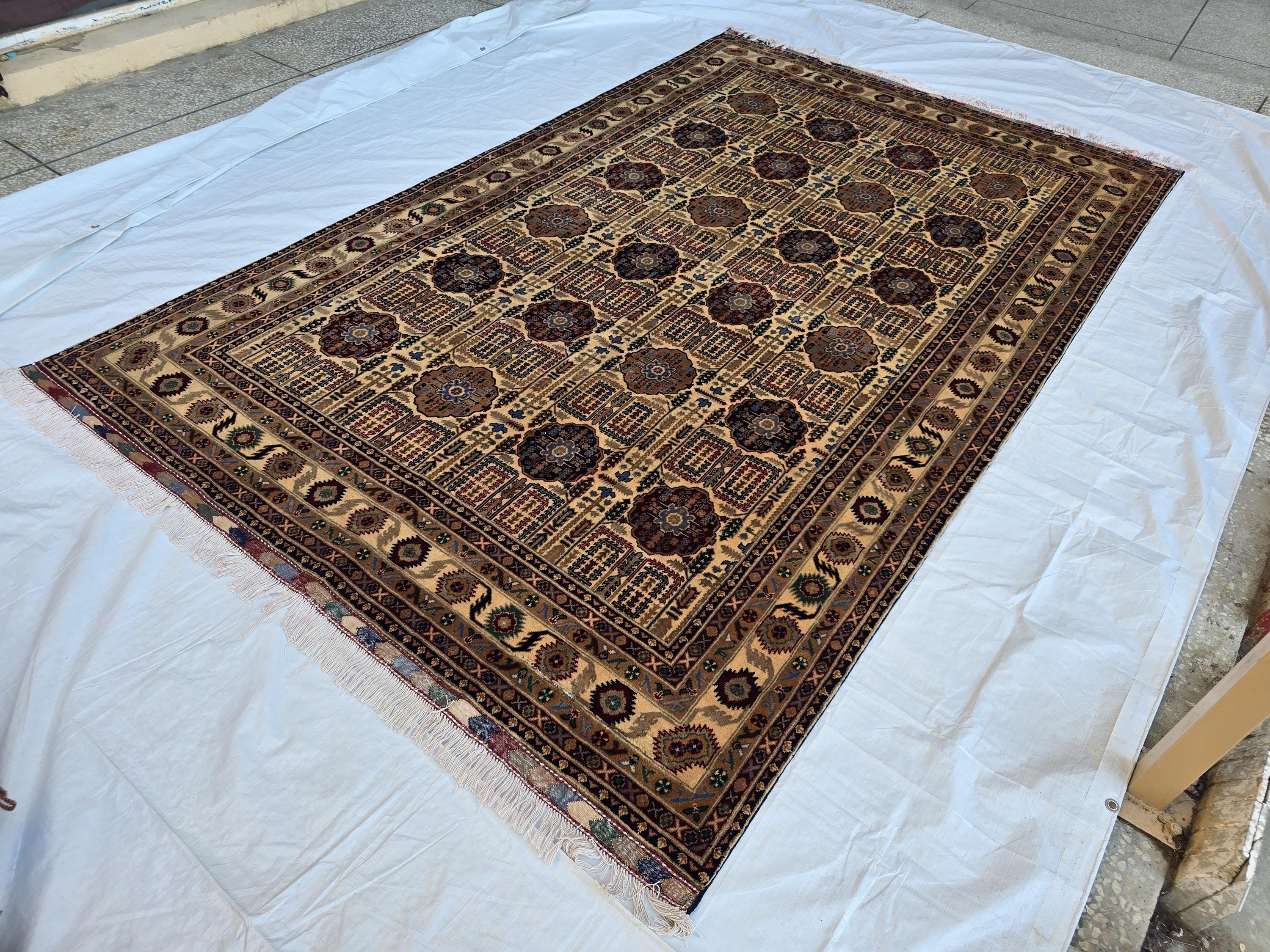 Large Afghan Handwoven Rug 9.8x6.5ft , Gandum Naksha Modern Rug, Turkmen Wool Geometric Rug, Living Room Rug, Bedroom Rug 300x200 cm