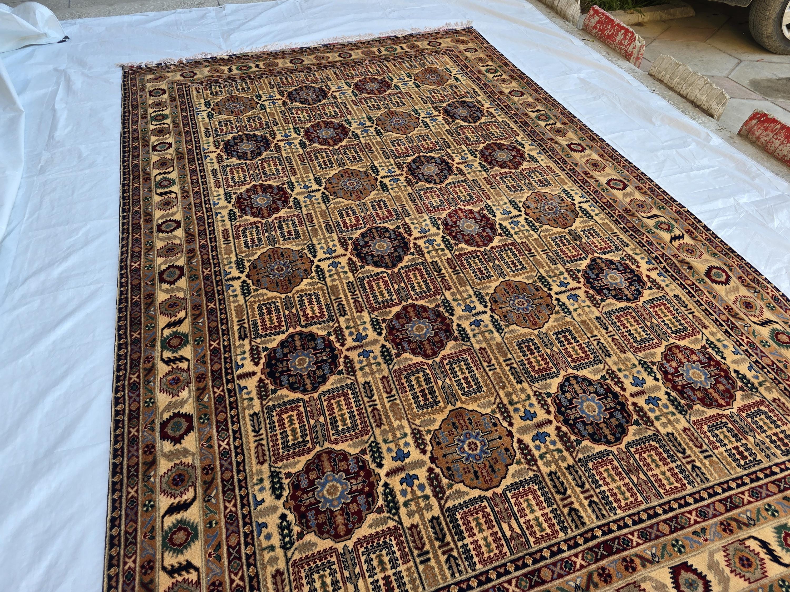 Large Afghan Handwoven Rug 9.8x6.5ft , Gandum Naksha Modern Rug, Turkmen Wool Geometric Rug, Living Room Rug, Bedroom Rug 300x200 cm