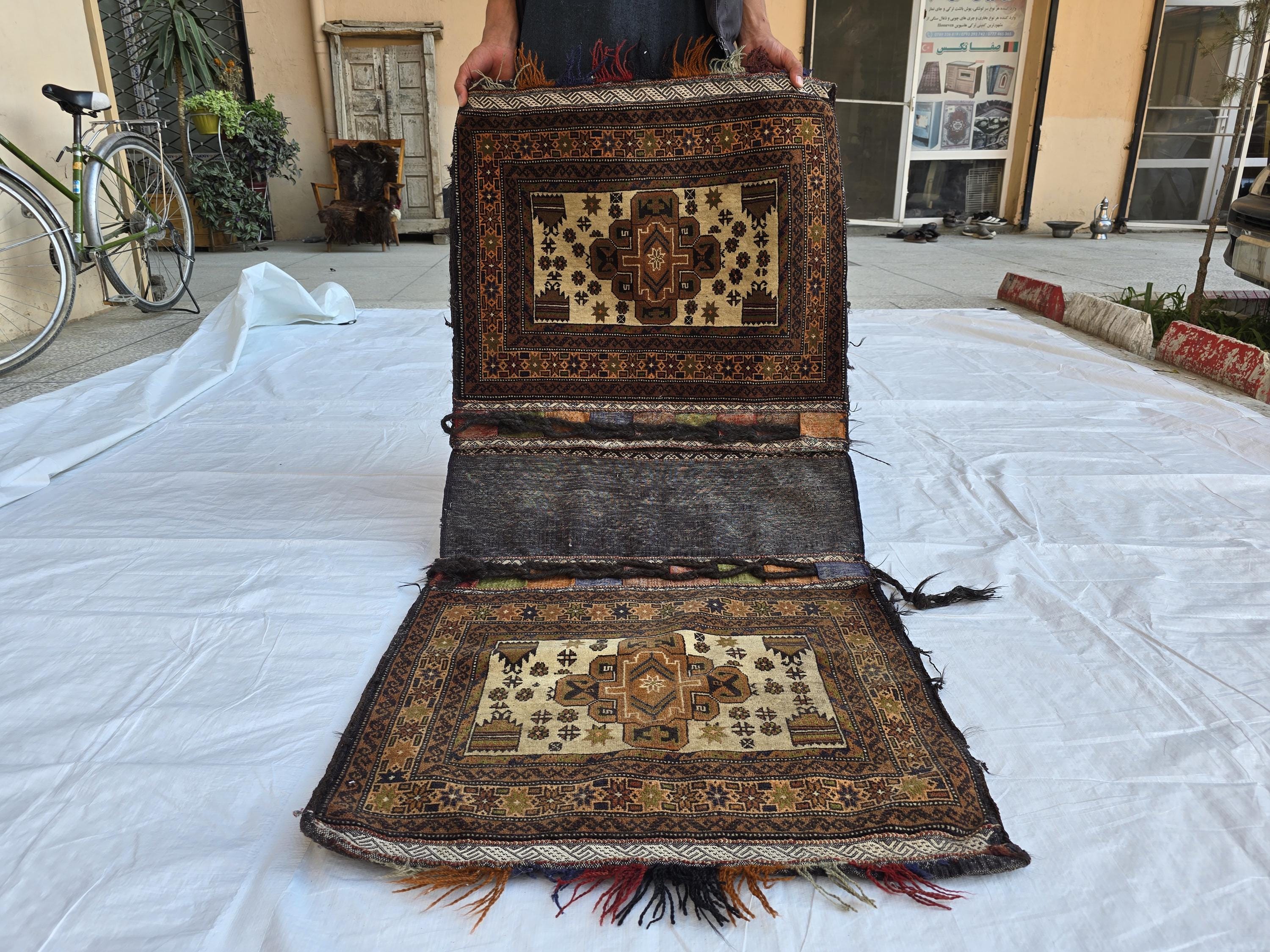 5x2 Vintage Afghan Saddlebag Handwoven Tribal Wool Bag – Nomadic Horse/Camel Bag – Boho Wall Hanging – Rustic Home Decor