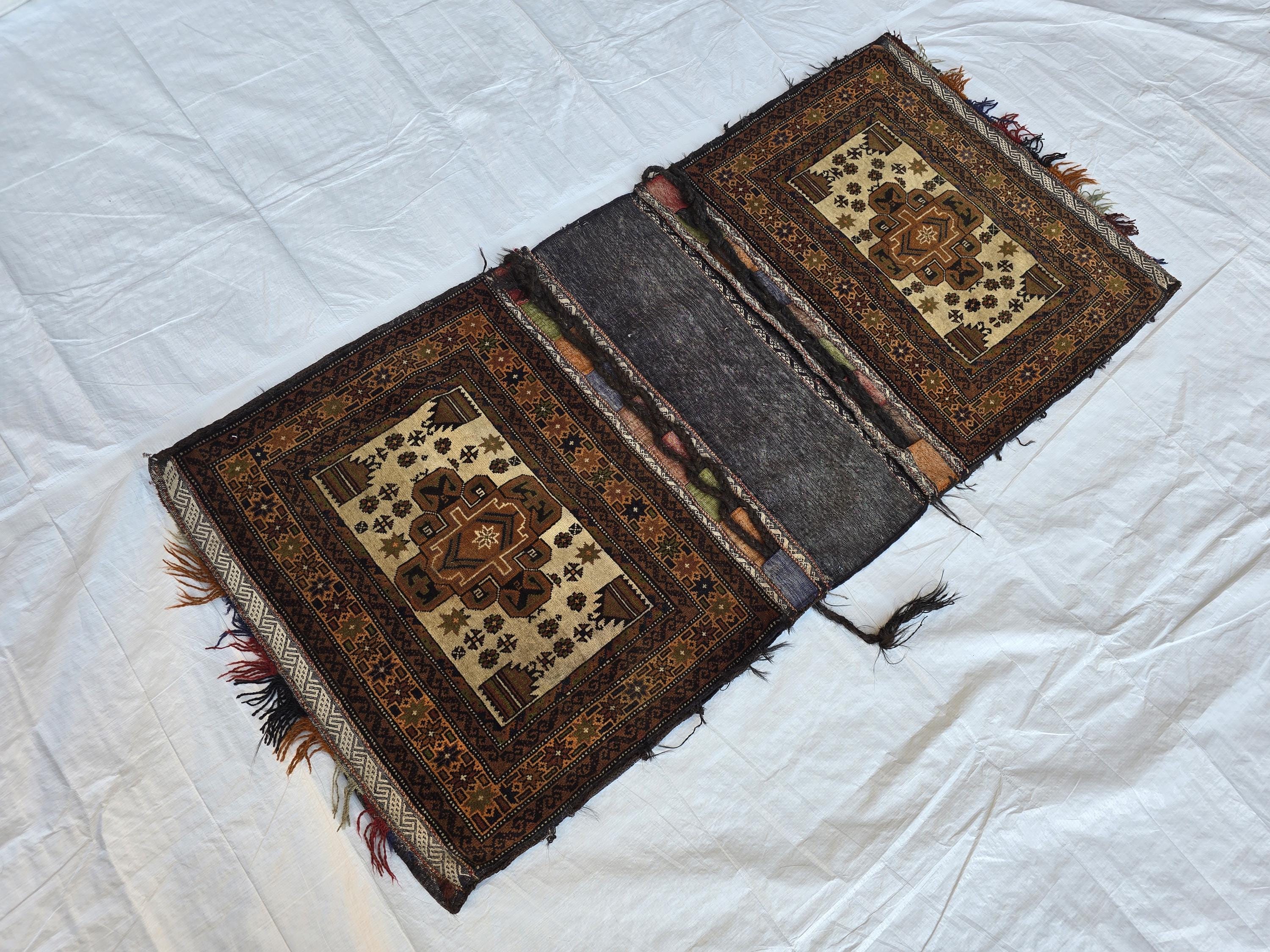 5x2 Vintage Afghan Saddlebag Handwoven Tribal Wool Bag – Nomadic Horse/Camel Bag – Boho Wall Hanging – Rustic Home Decor