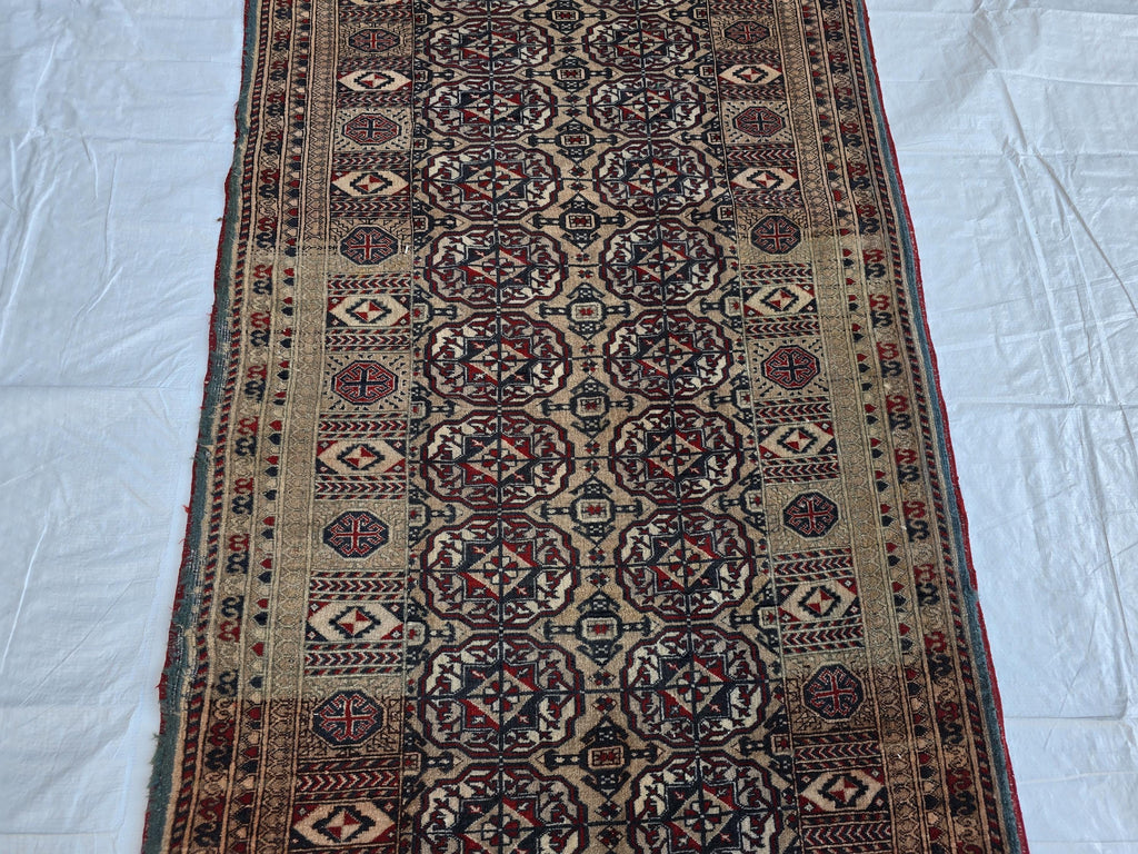 Collectible Oriental Antique Ahal Gul Runner Rug – 80 Year Old Handwoven Wool Rug – Tribal Turkmen Design – 1930s Vintage Hallway Runner 3x8
