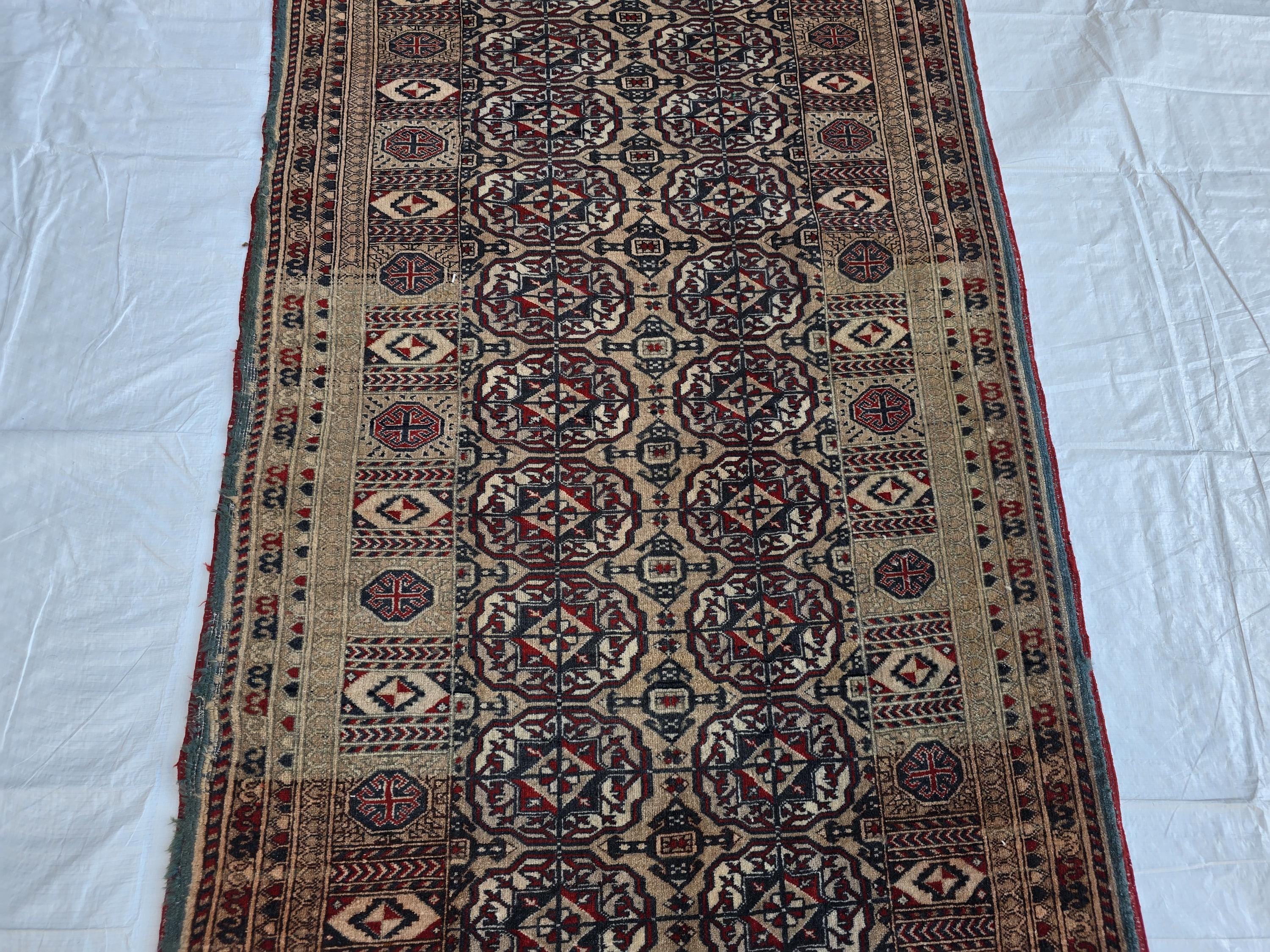 Collectible Oriental Antique Ahal Gul Runner Rug – 80 Year Old Handwoven Wool Rug – Tribal Turkmen Design – 1930s Vintage Hallway Runner 3x8