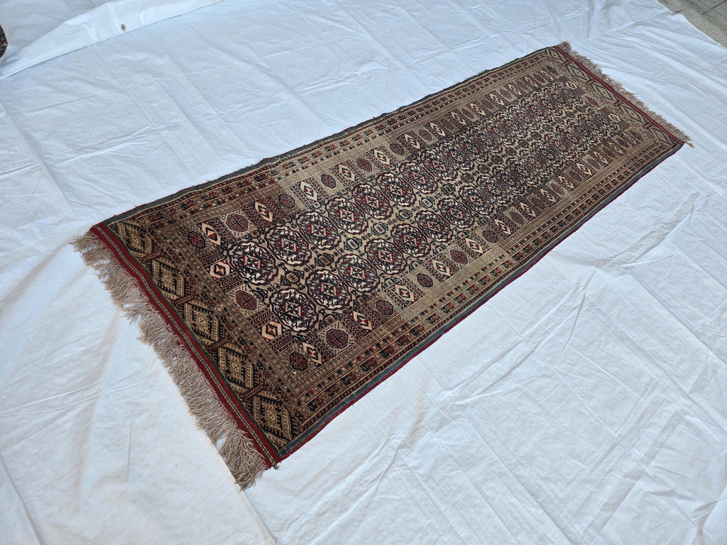 Collectible Oriental Antique Ahal Gul Runner Rug – 80 Year Old Handwoven Wool Rug – Tribal Turkmen Design – 1930s Vintage Hallway Runner 3x8