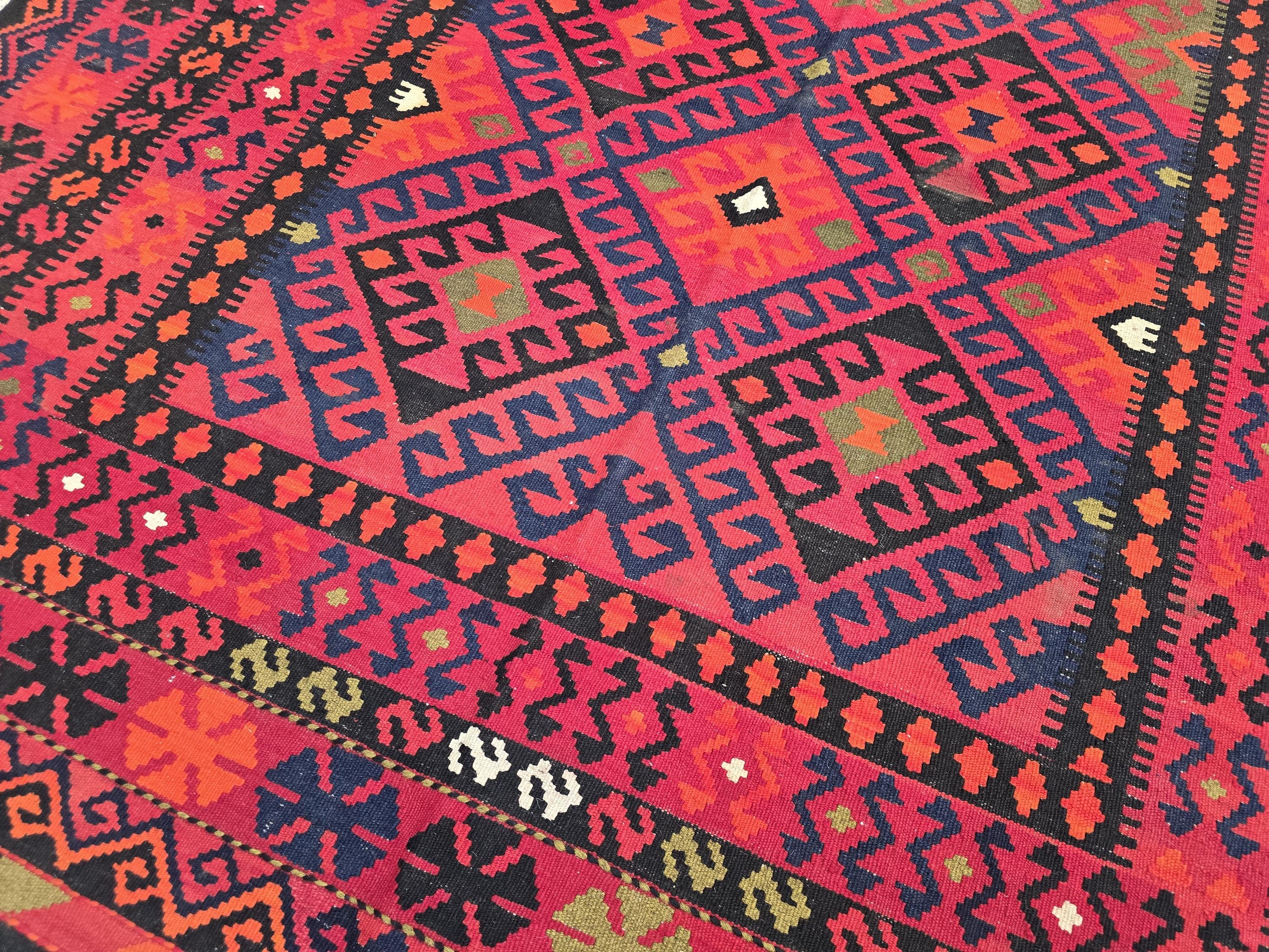 Red Kilim Rug 7x10ft – Vintage Handwoven Collectible | Boho Tribal Decor, Flatweave Area Rug, Functional & Decorative Piece, Living Room Rug