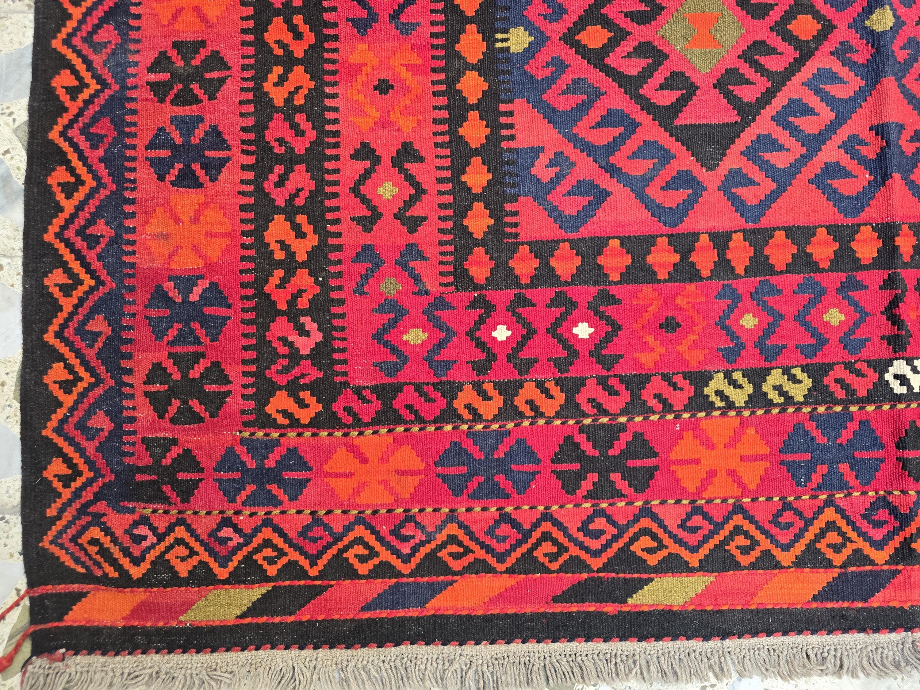 Red Kilim Rug 7x10ft – Vintage Handwoven Collectible | Boho Tribal Decor, Flatweave Area Rug, Functional & Decorative Piece, Living Room Rug