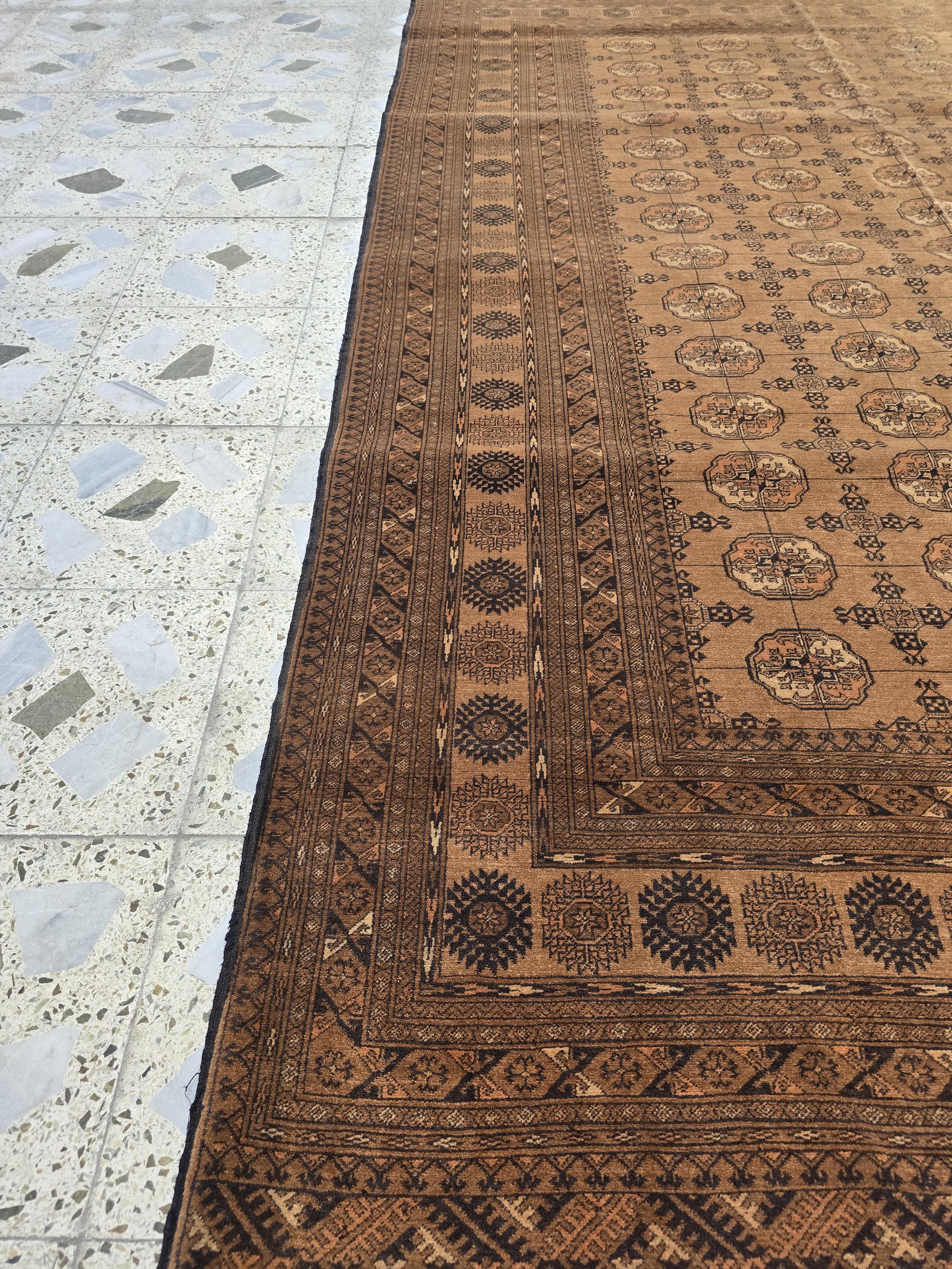 Antique Ahal Gul Rug 7x10ft – 70-Year-Old Collectible Turkoman Carpet | Rich Brown Tones, Tribal Geometric Design, Functional & Decorative