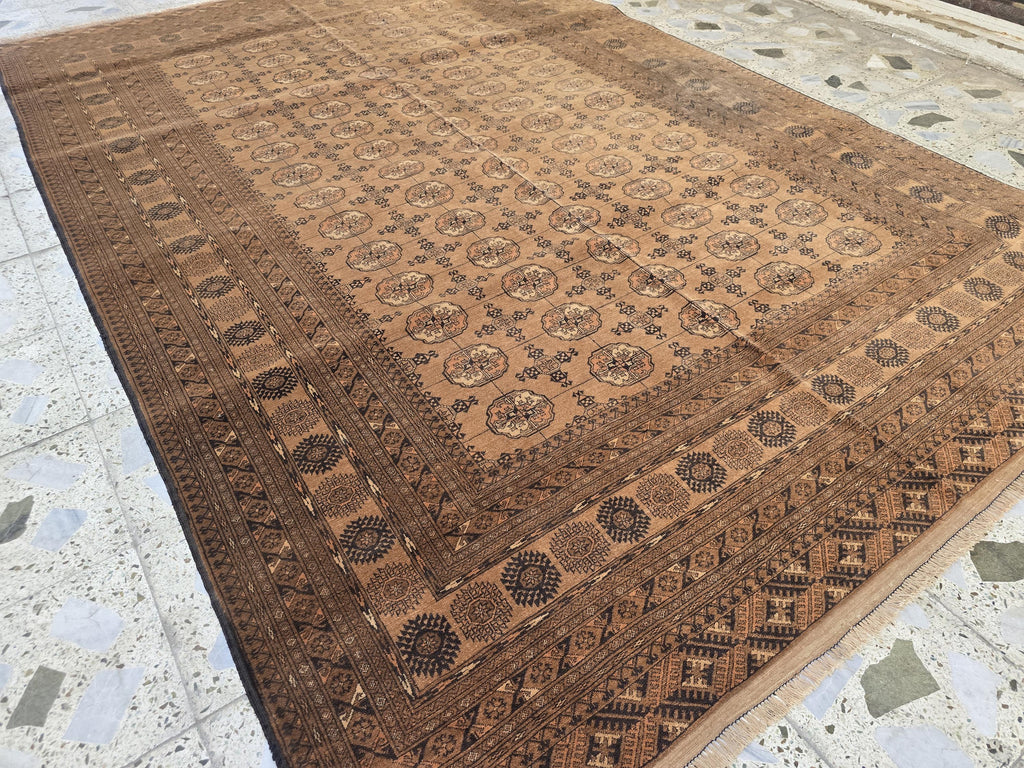 Antique Ahal Gul Rug 7x10ft – 70-Year-Old Collectible Turkoman Carpet | Rich Brown Tones, Tribal Geometric Design, Functional & Decorative