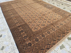 Antique Ahal Gul Rug 7x10ft – 70-Year-Old Collectible Turkoman Carpet | Rich Brown Tones, Tribal Geometric Design, Functional & Decorative